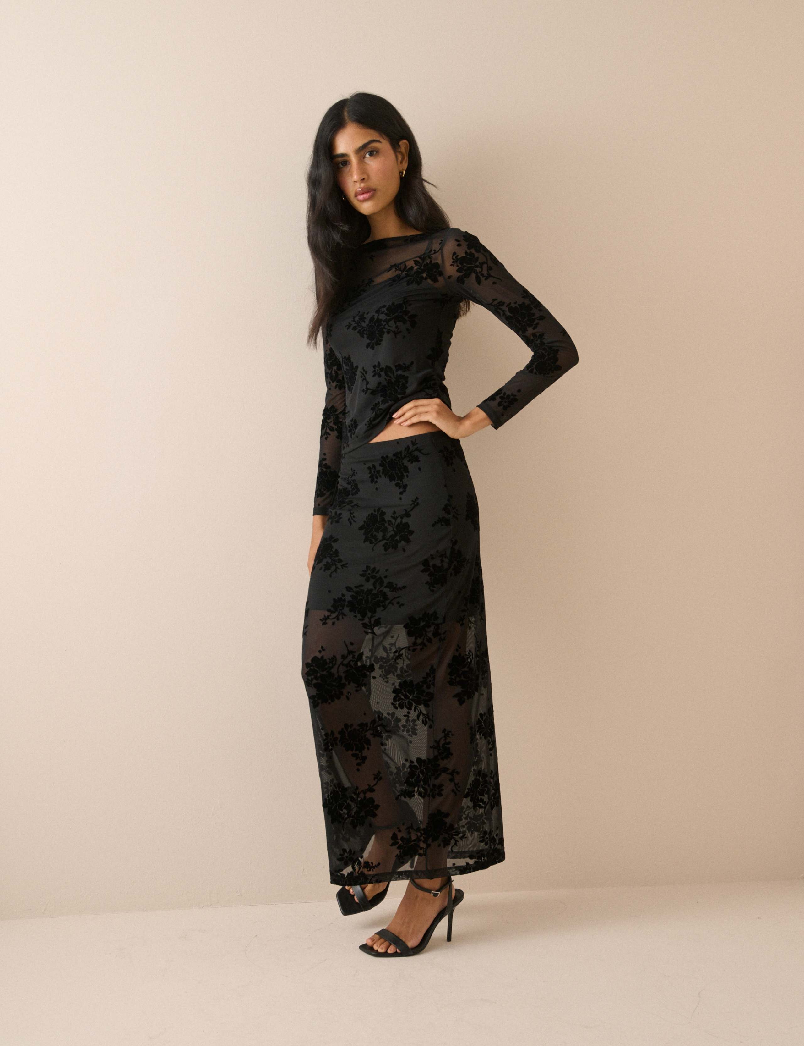 Devoré Floral Slash Neck Fitted Top 3 of 5