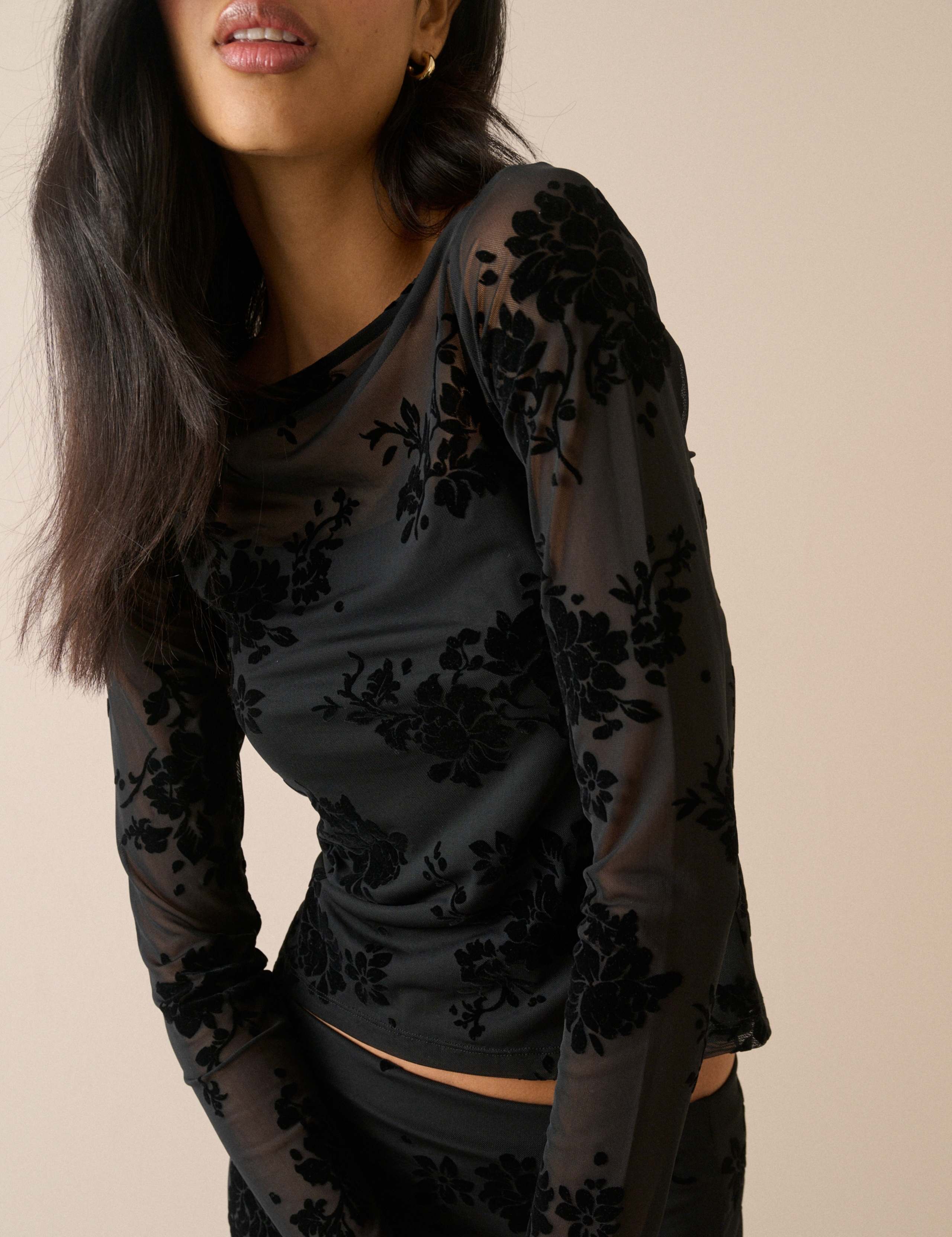 Devoré Floral Slash Neck Fitted Top 5 of 5