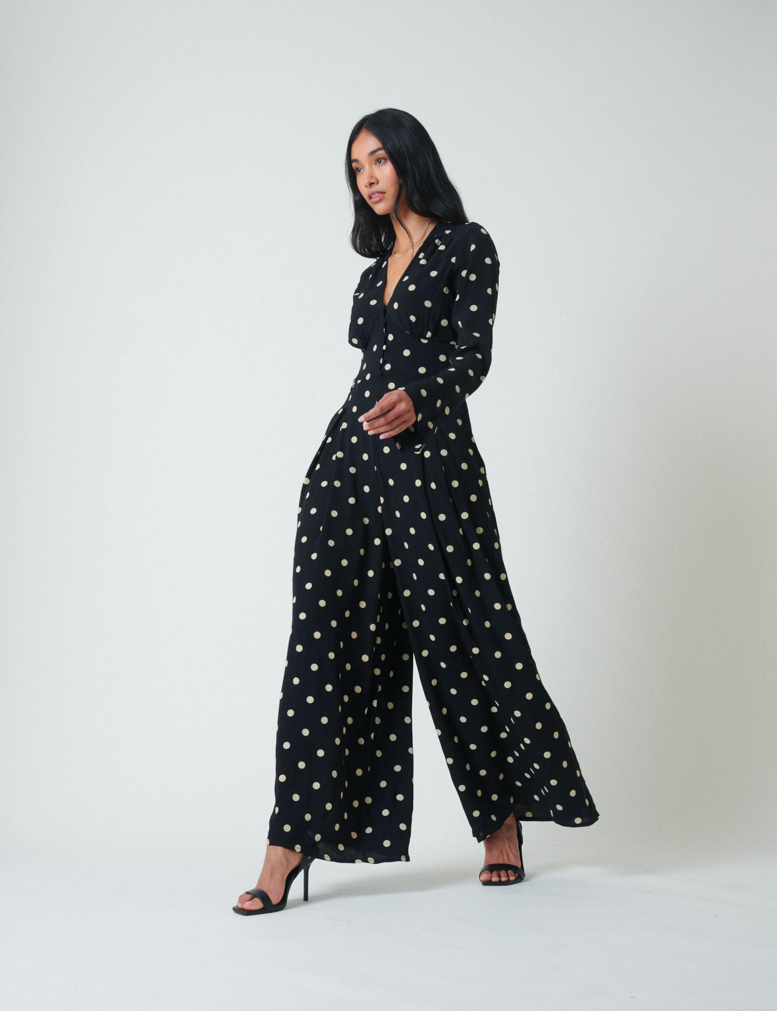 Polka Dot V-Neck Wide Leg Jumpsuit 2 of 5
