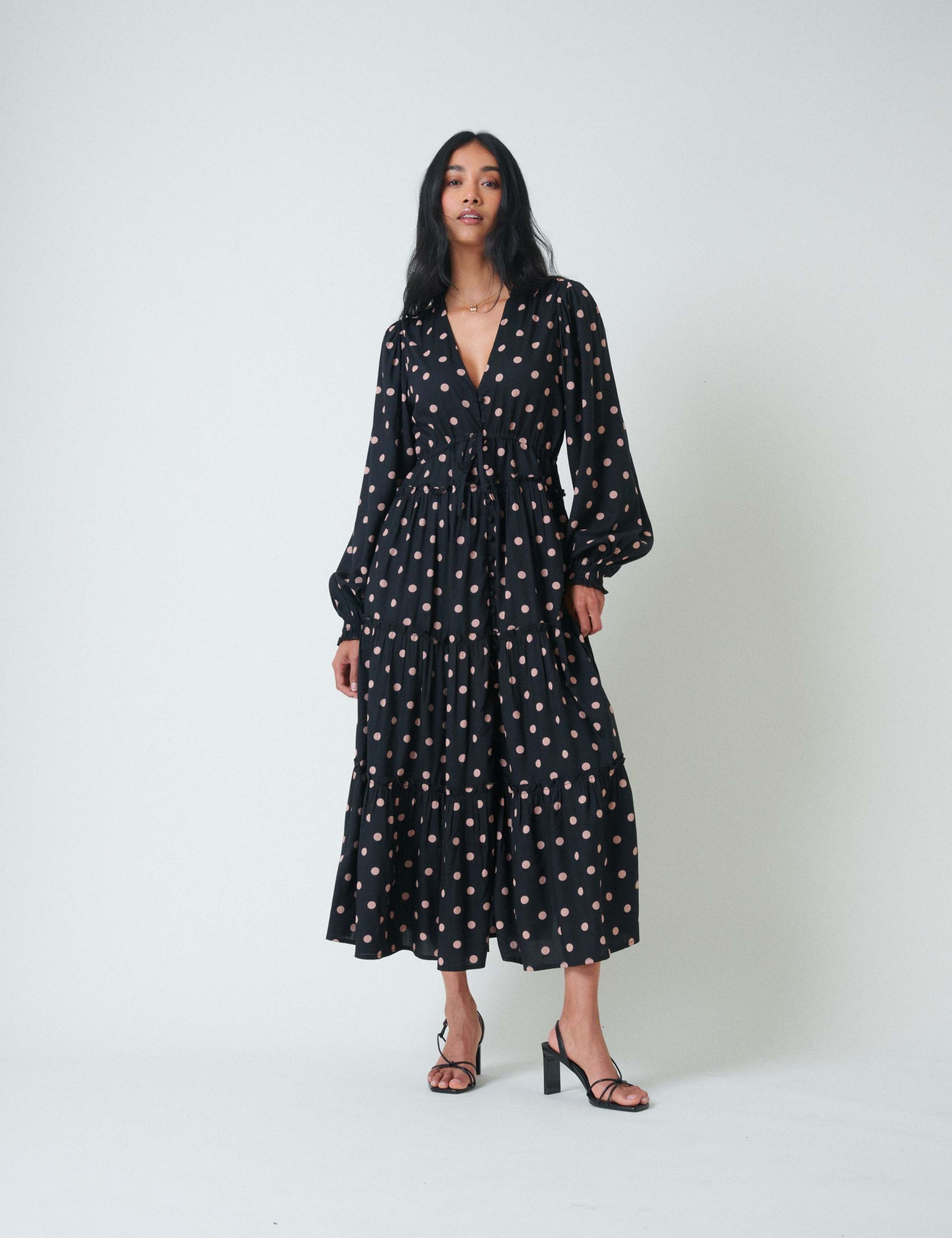 Polka Dot V-Neck Midi Tiered Dress 2 of 5