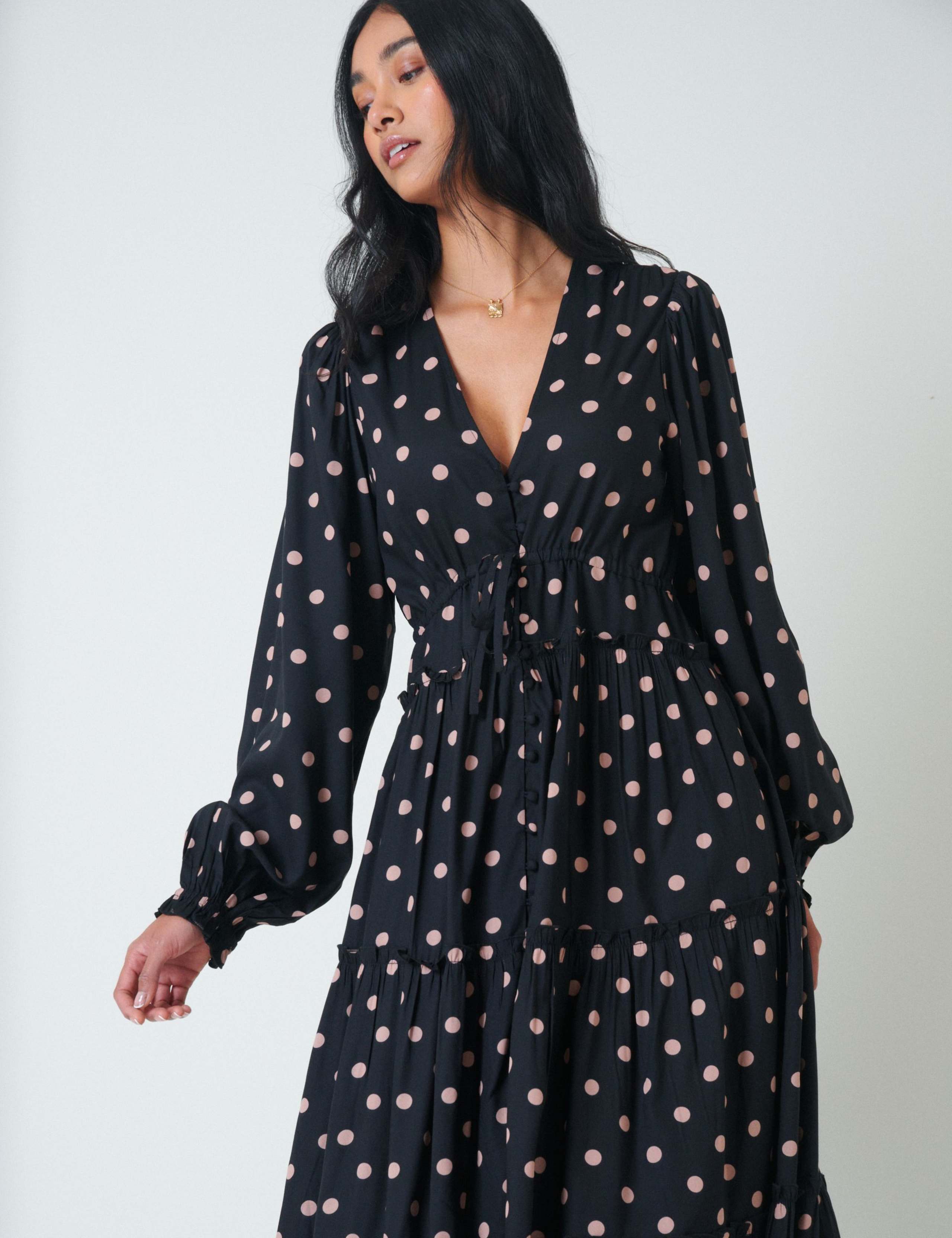 Polka Dot V-Neck Midi Tiered Dress 3 of 5