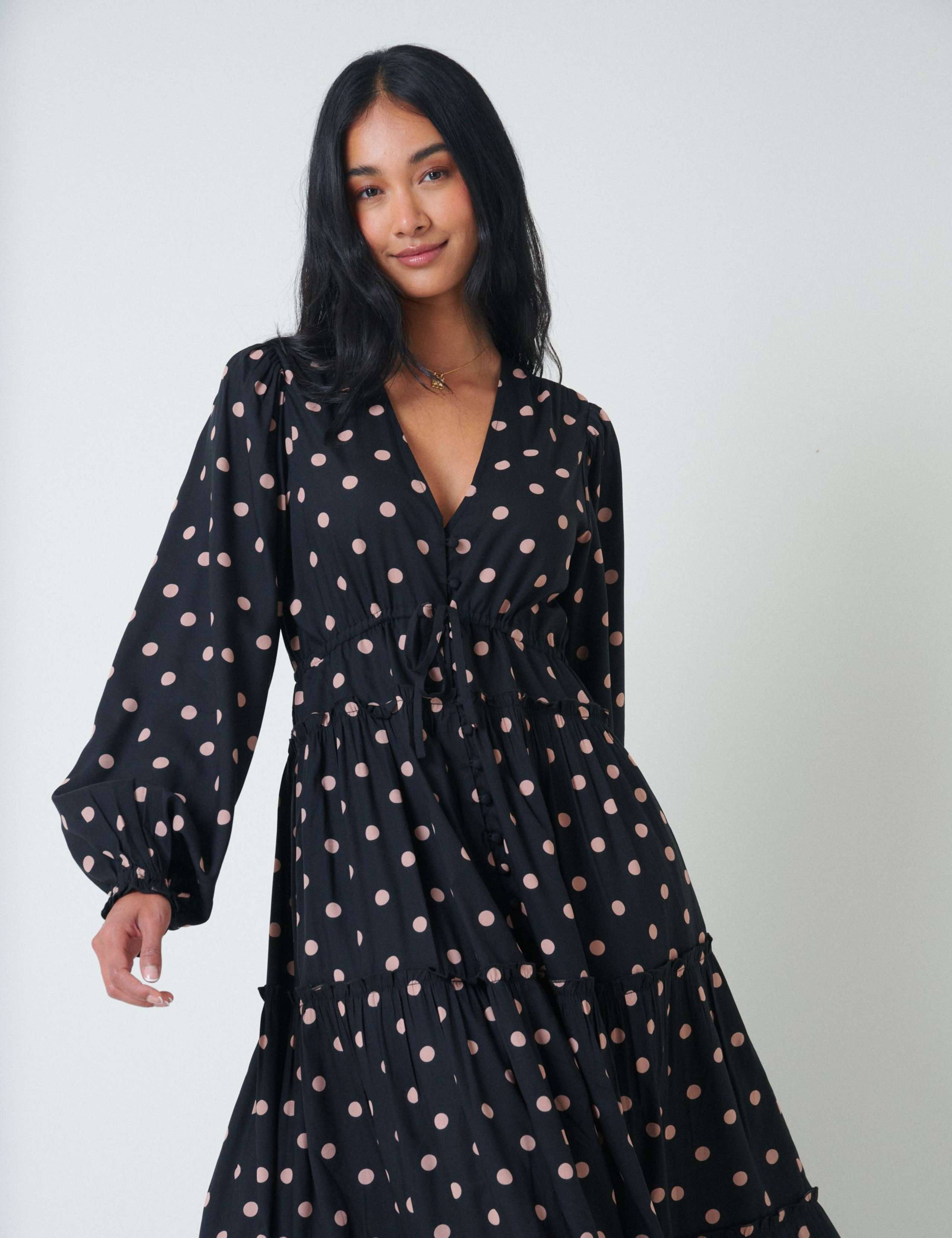 Polka Dot V-Neck Midi Tiered Dress 4 of 5