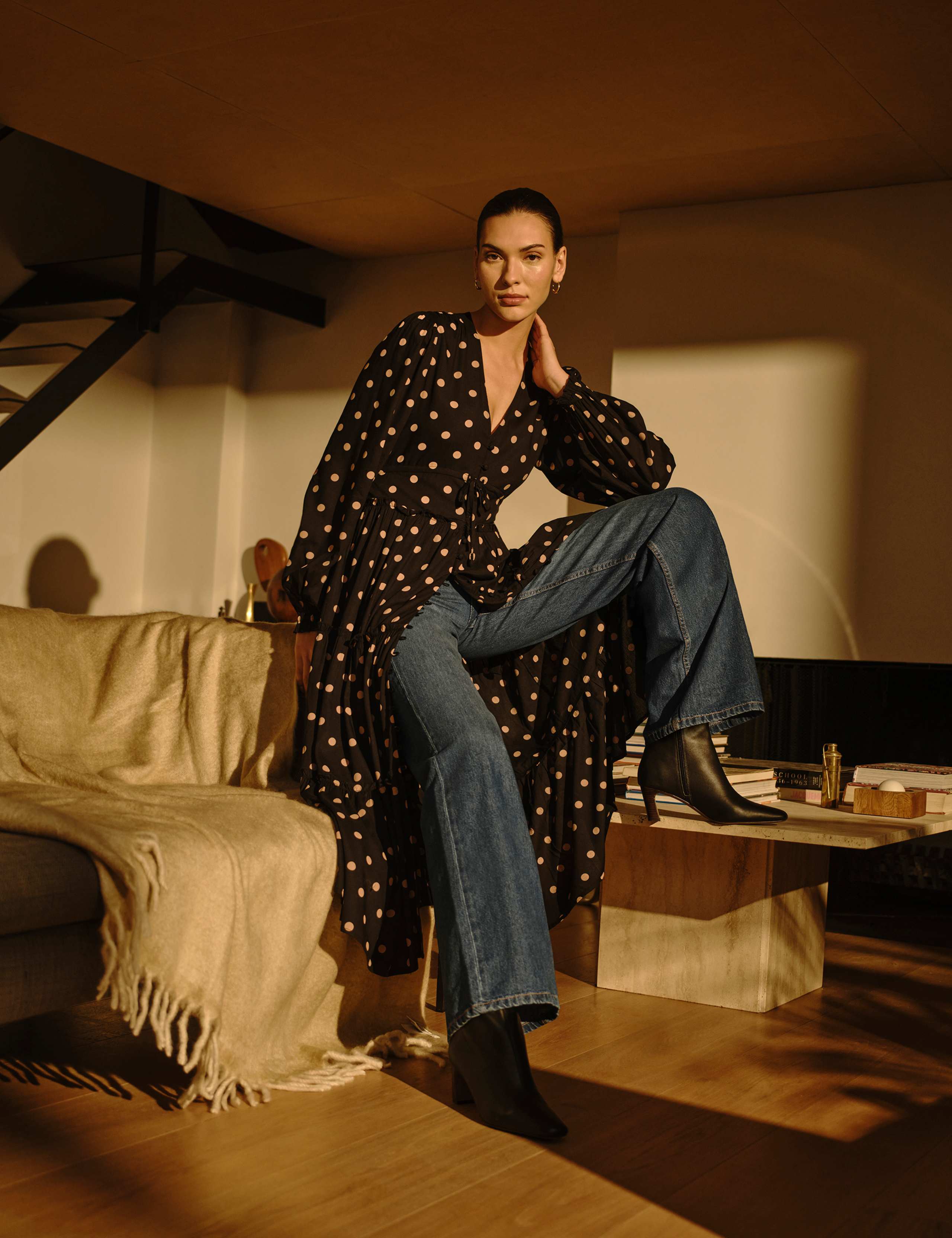 Polka Dot V-Neck Midi Tiered Dress 6 of 6