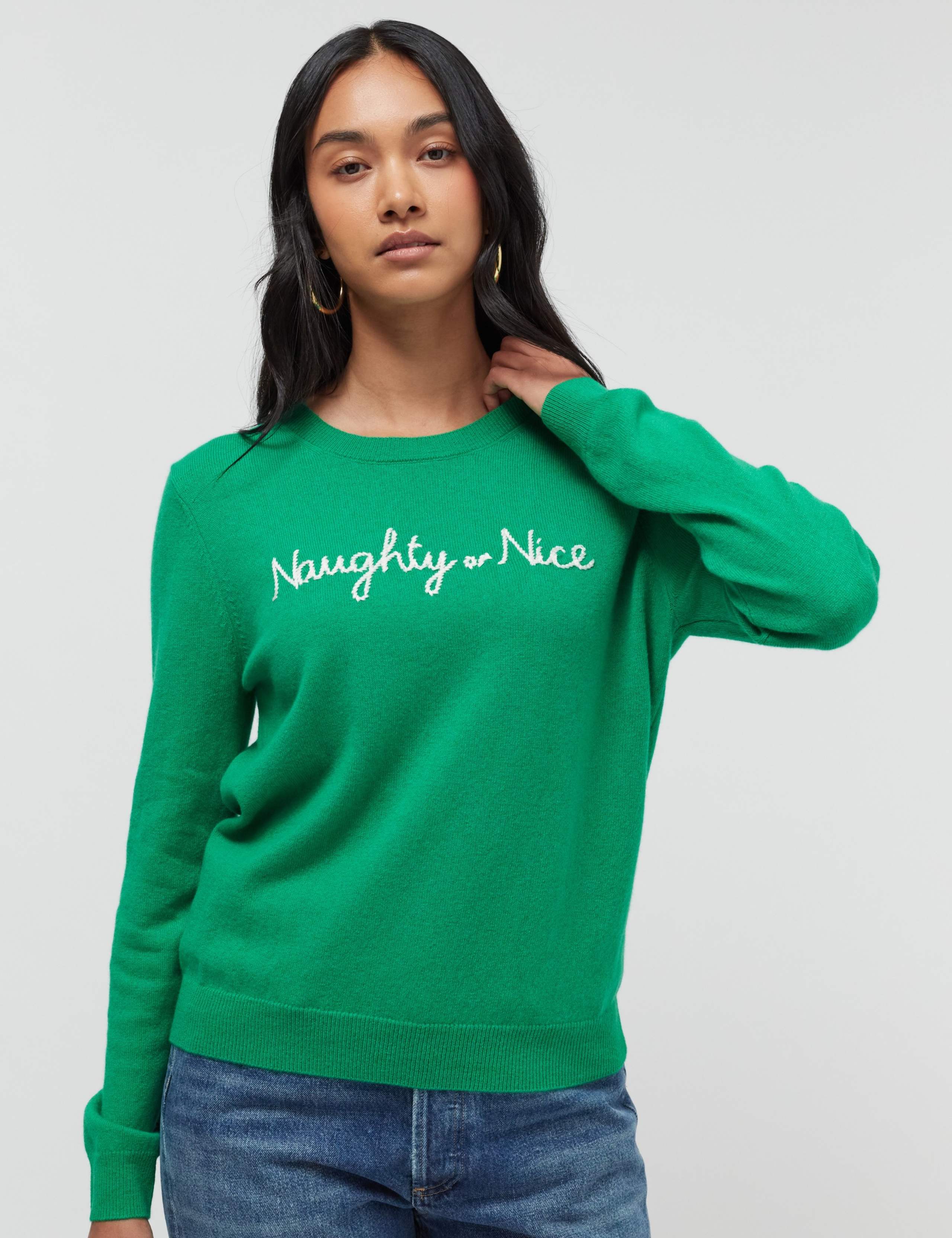 Wool Rich Christmas Slogan Jumper with Cashmere 1 of 4