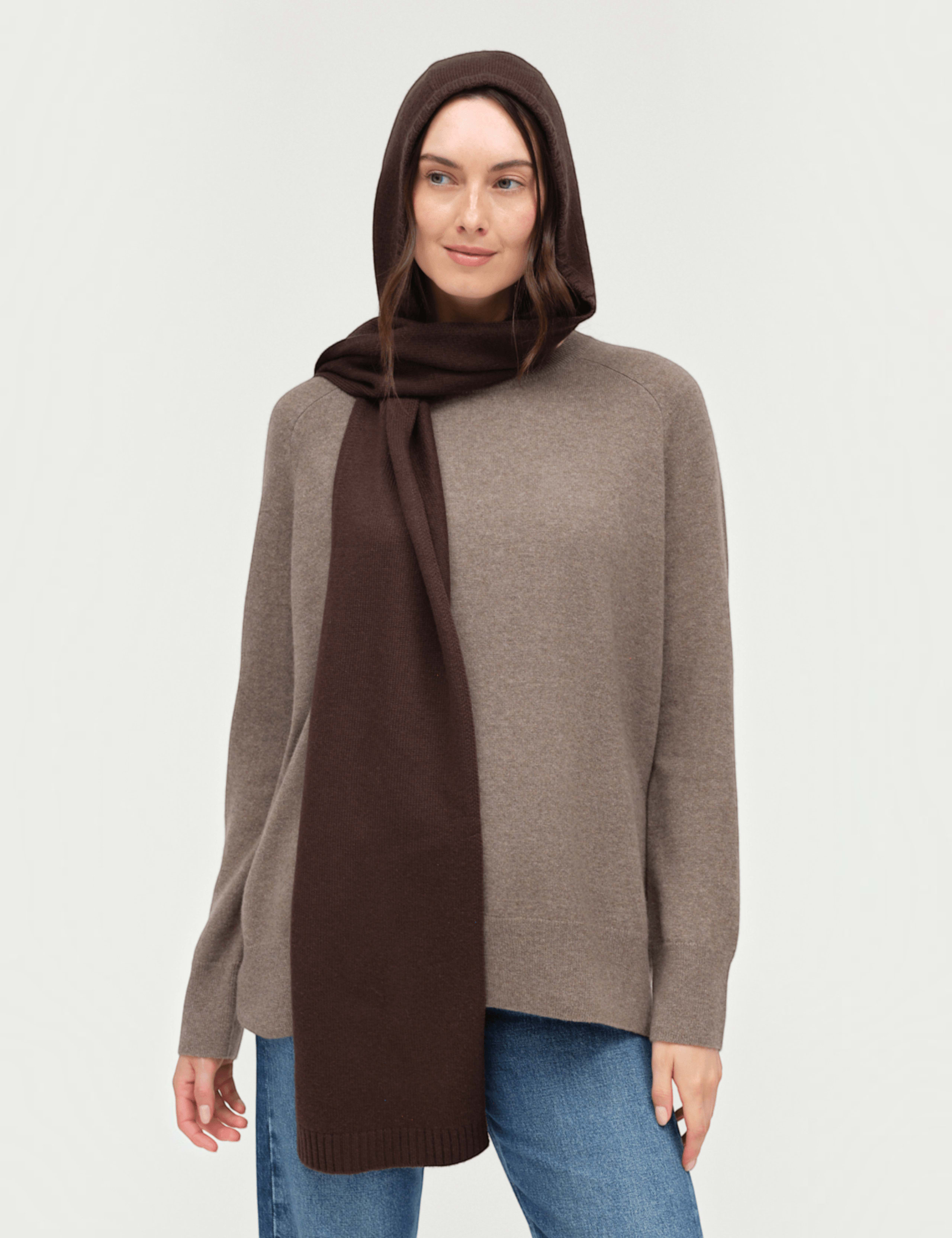Wool Rich Knitted Hooded Scarf 1 of 3