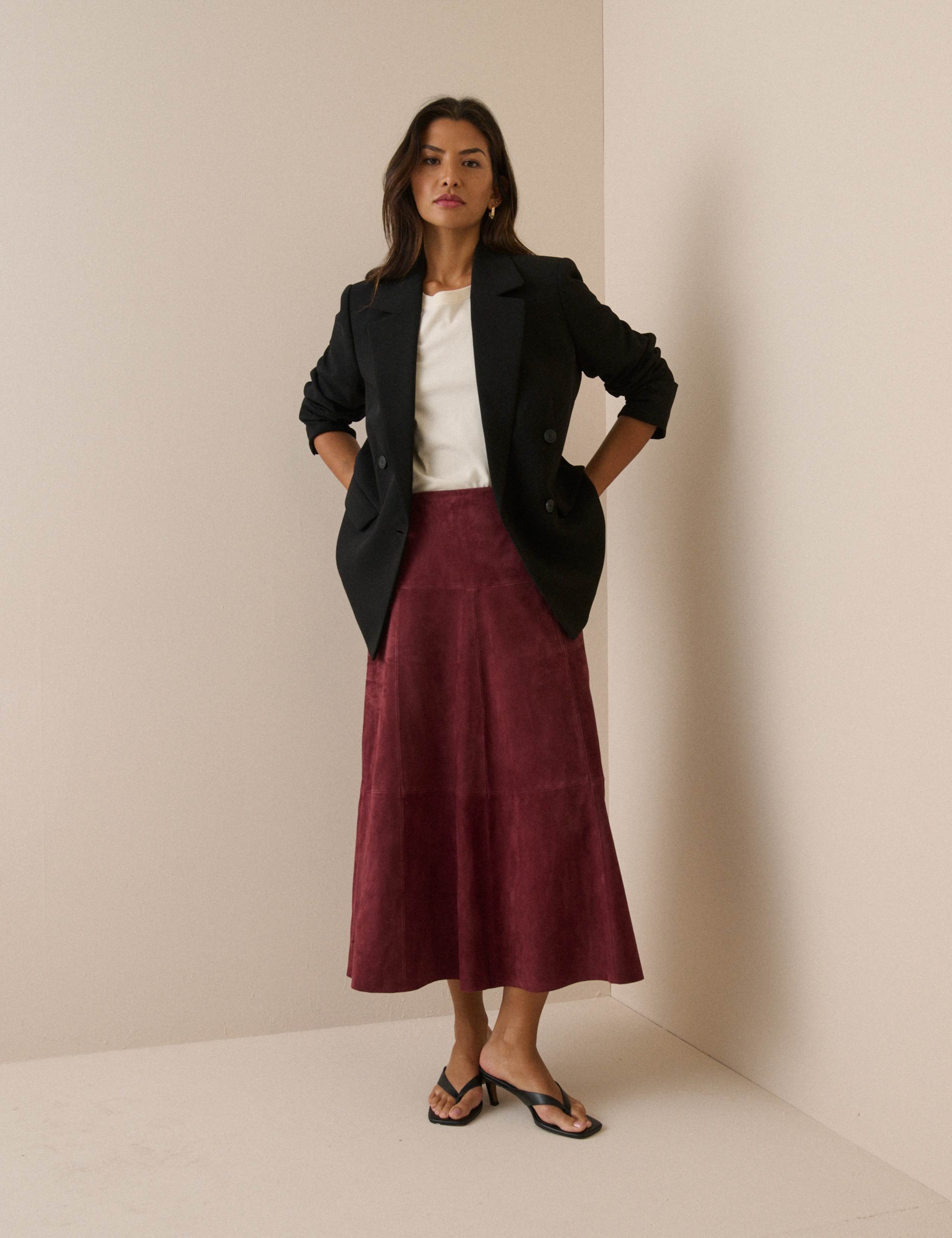 Suede Seam Detail Midi A-Line Skirt 3 of 5