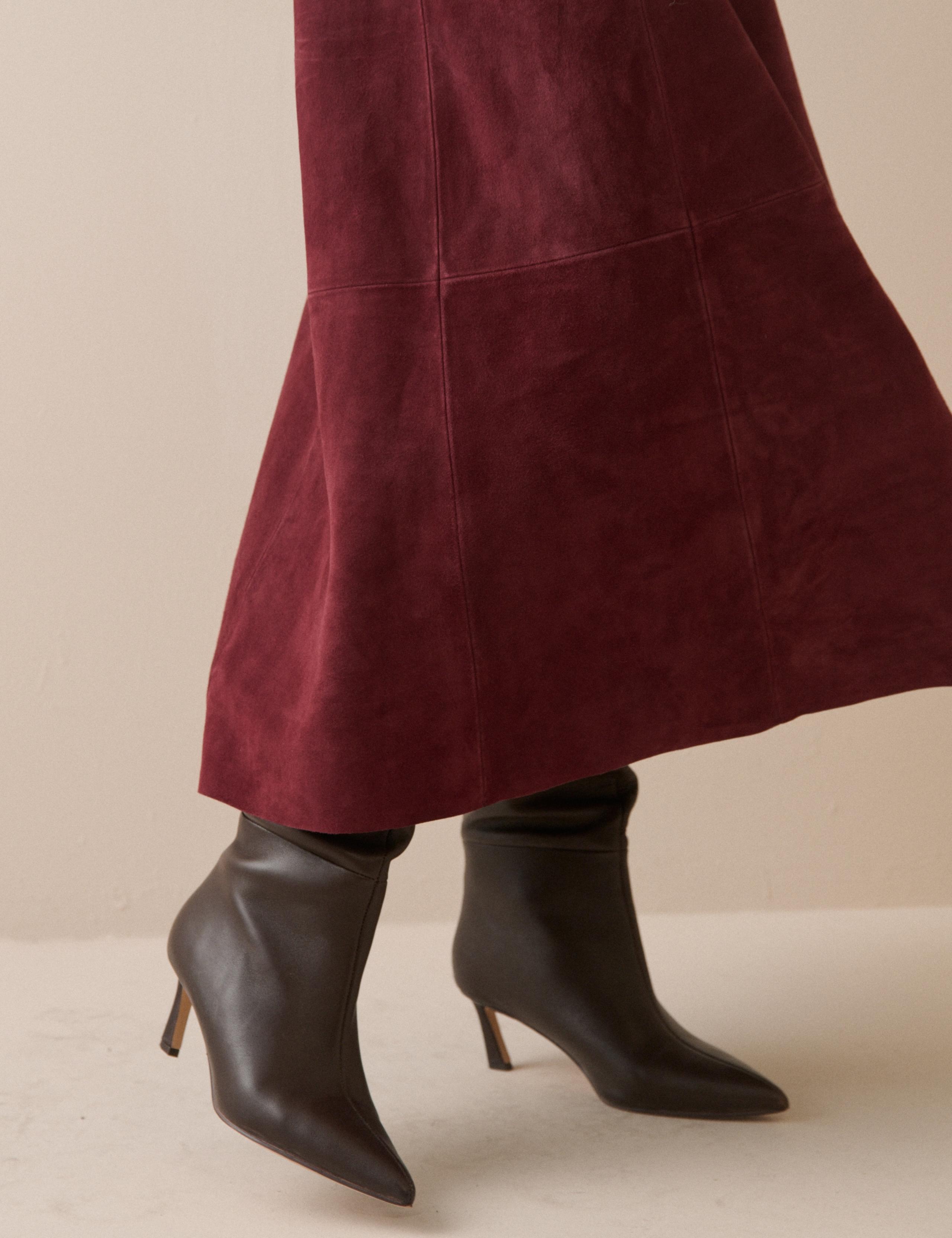 Suede Seam Detail Midi A-Line Skirt 5 of 5