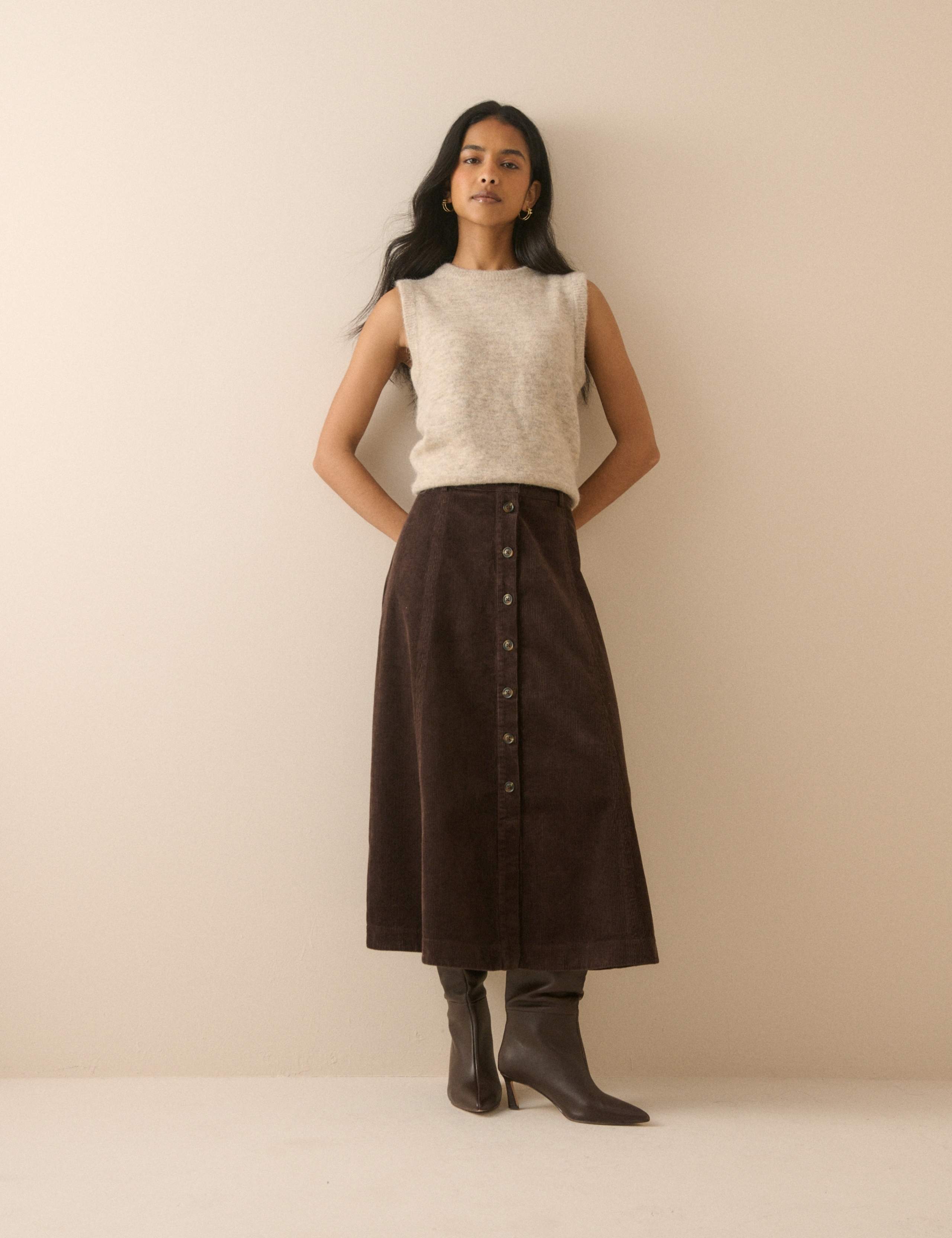 Pure Cotton Corduroy Midi A-Line Skirt 2 of 5