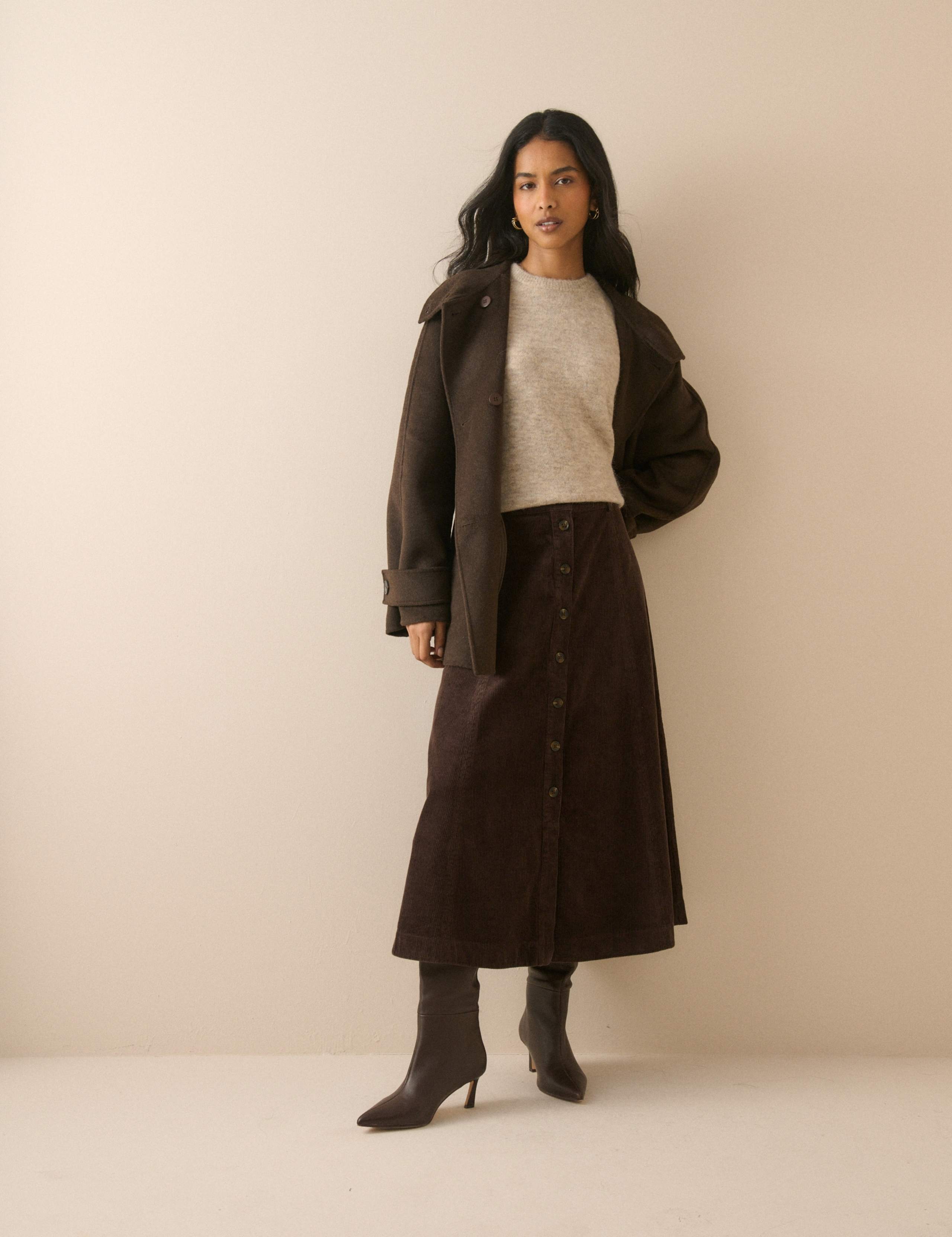 Pure Cotton Corduroy Midi A-Line Skirt 3 of 5