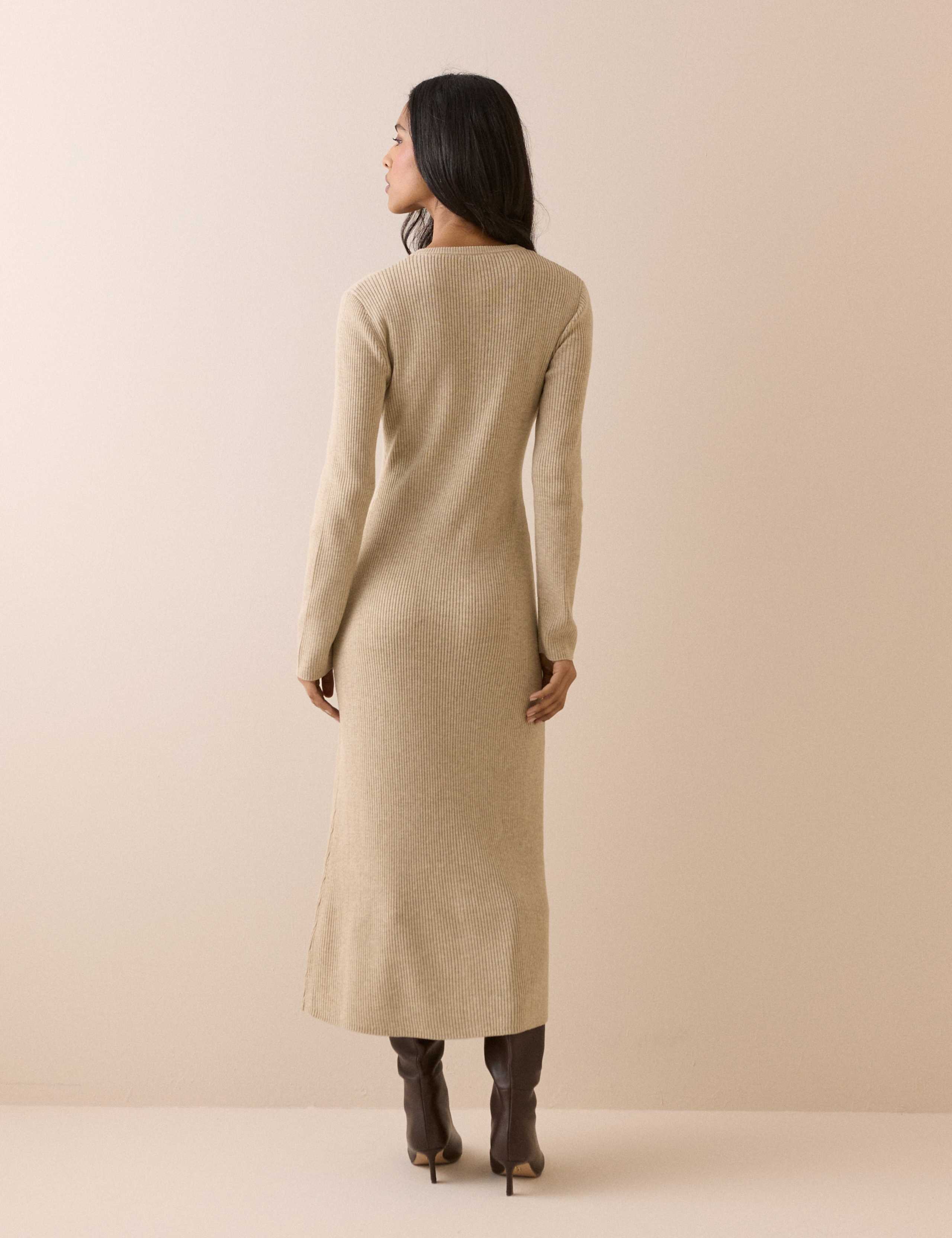 Knitted Button Through Midi Bodycon Dress 2 of 5