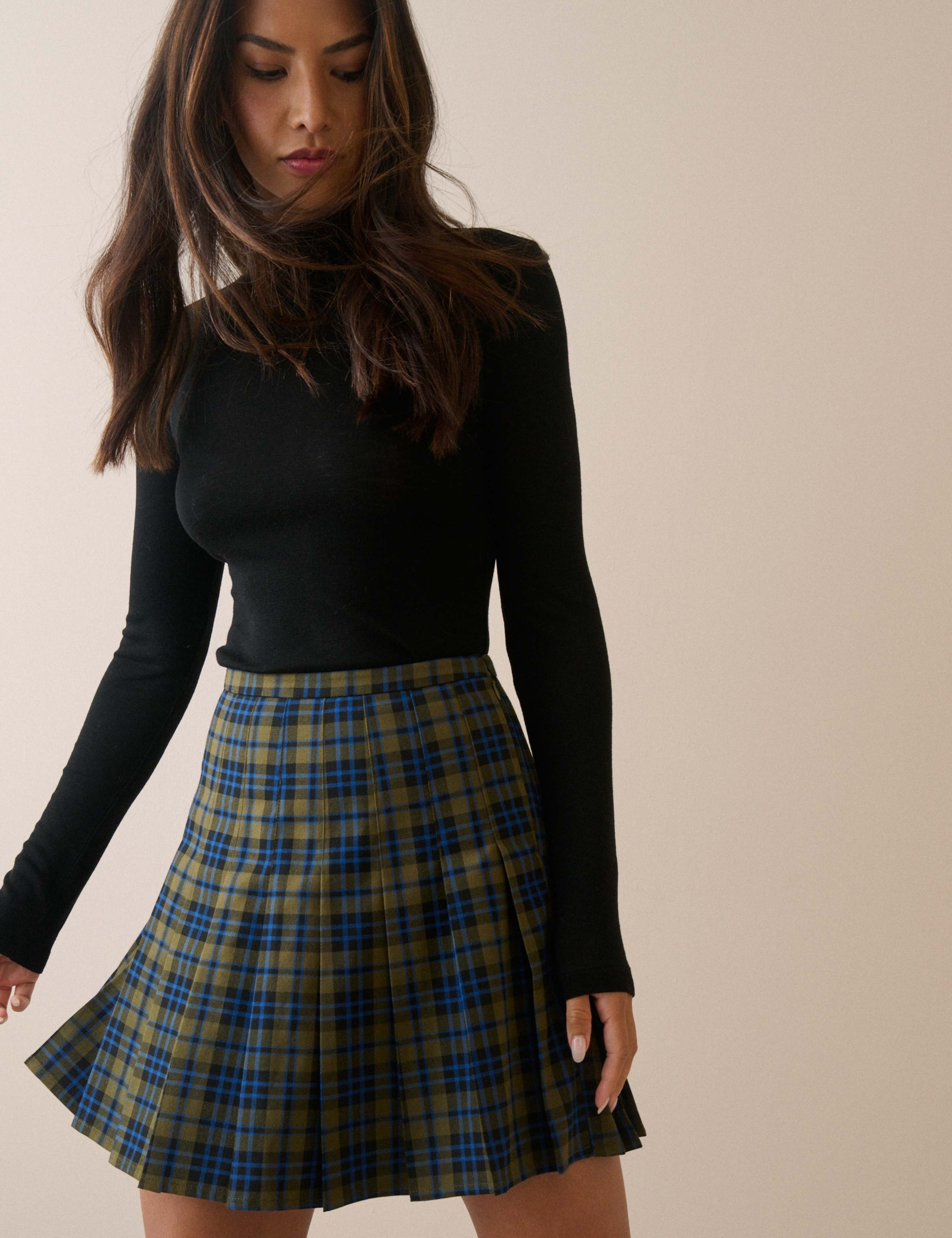 Cotton Rich Checked Pleated Mini Skirt 2 of 5