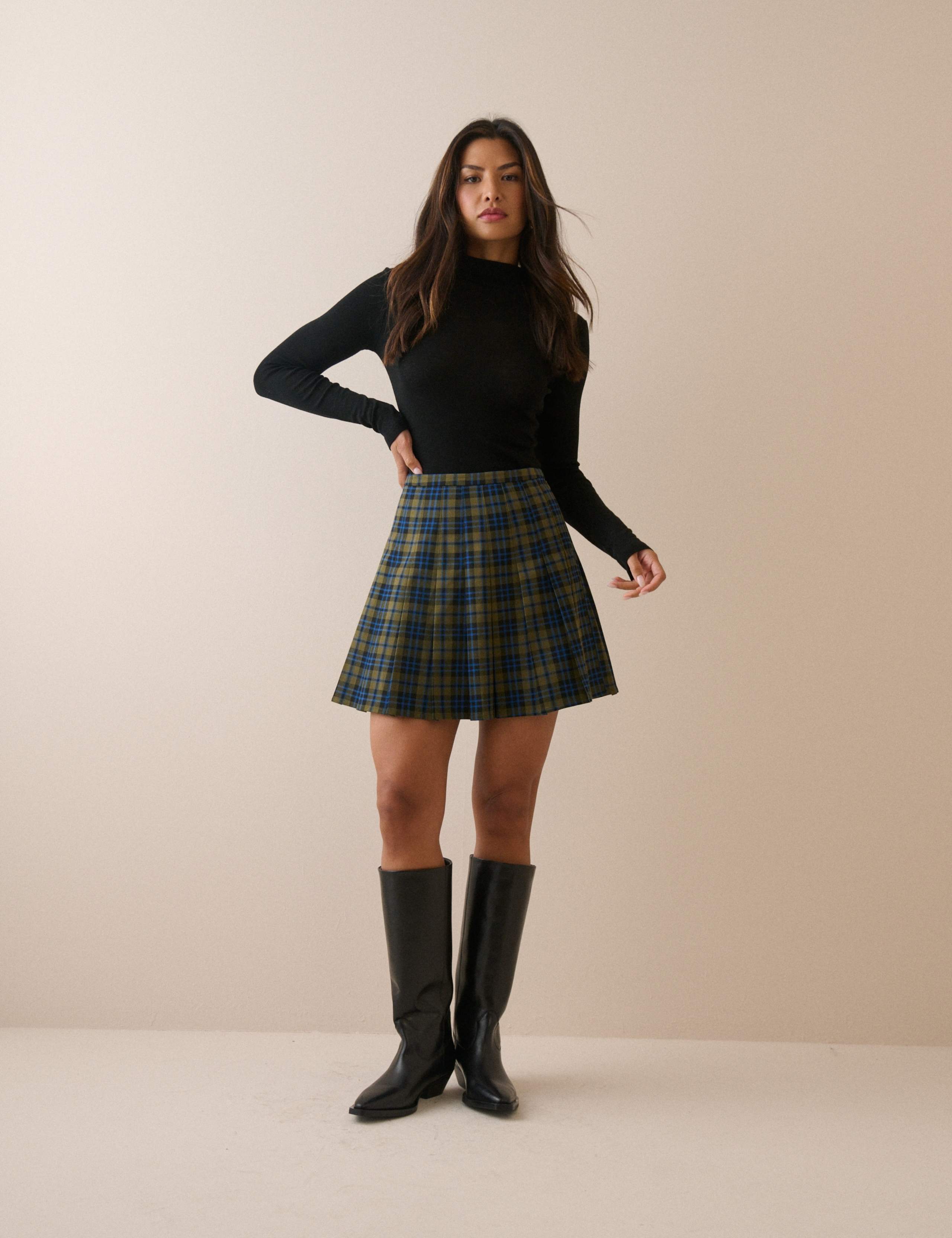 Cotton Rich Checked Pleated Mini Skirt 4 of 5