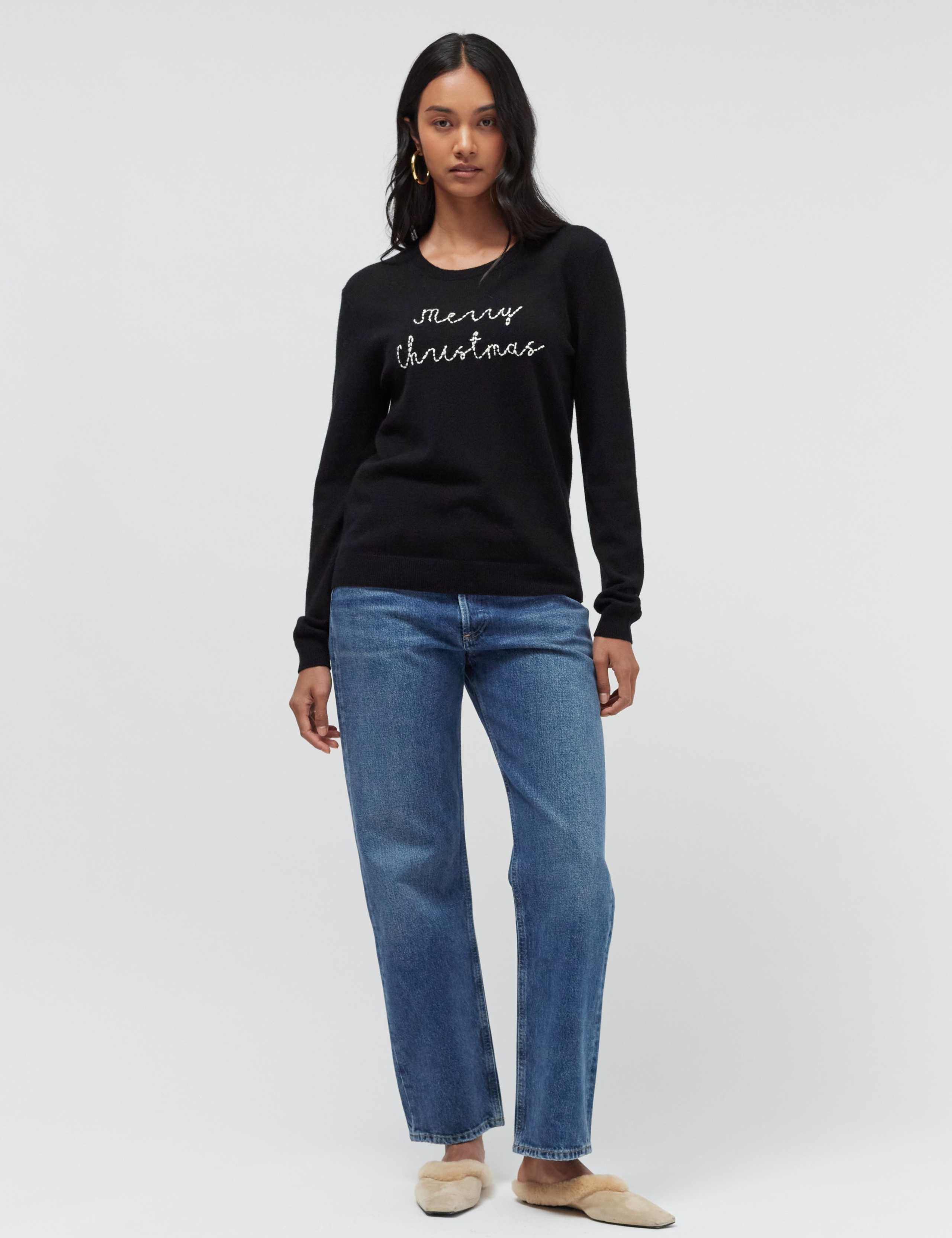 Wool Rich Christmas Slogan Jumper with Cashmere 4 of 5
