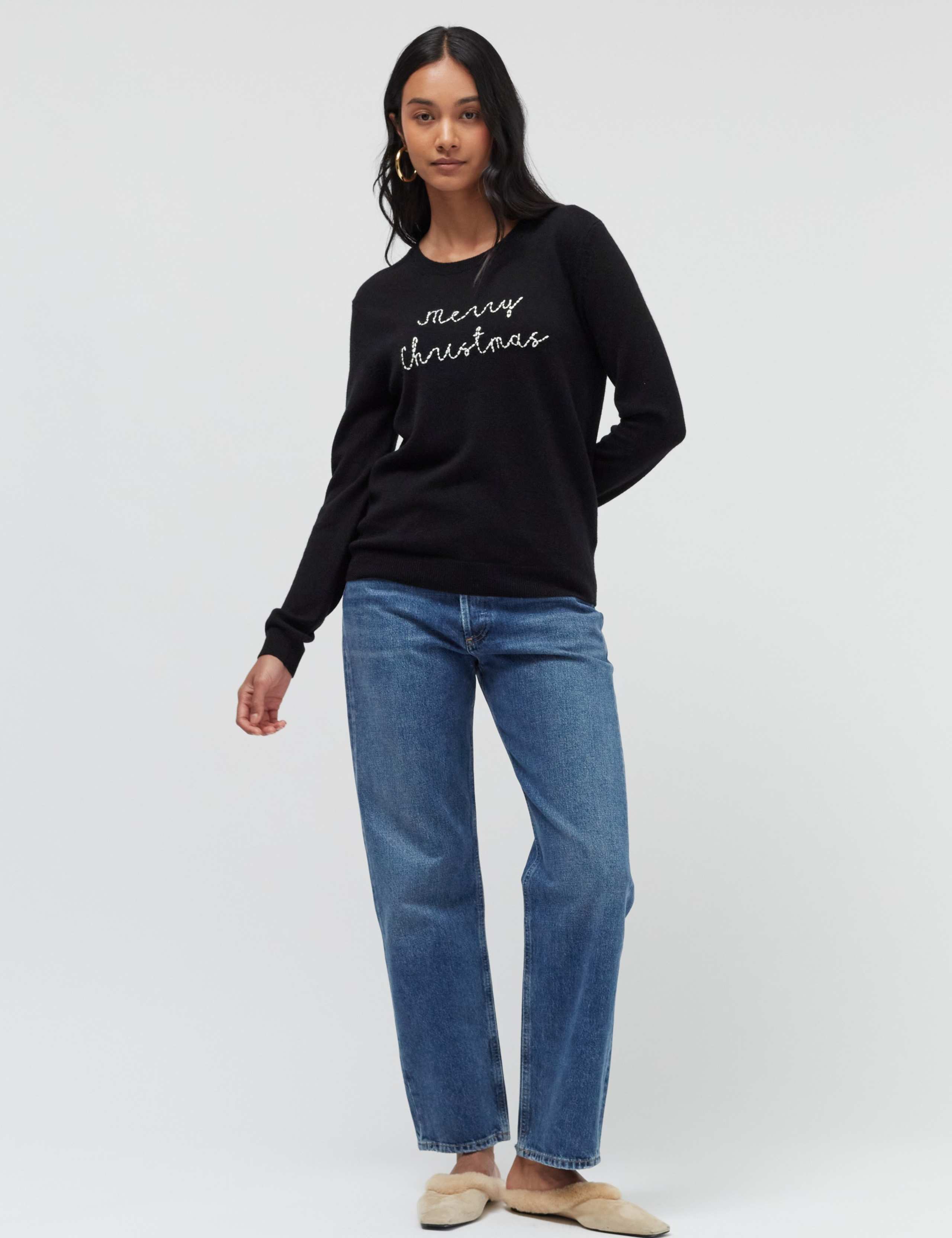 Wool Rich Christmas Slogan Jumper with Cashmere 5 of 5