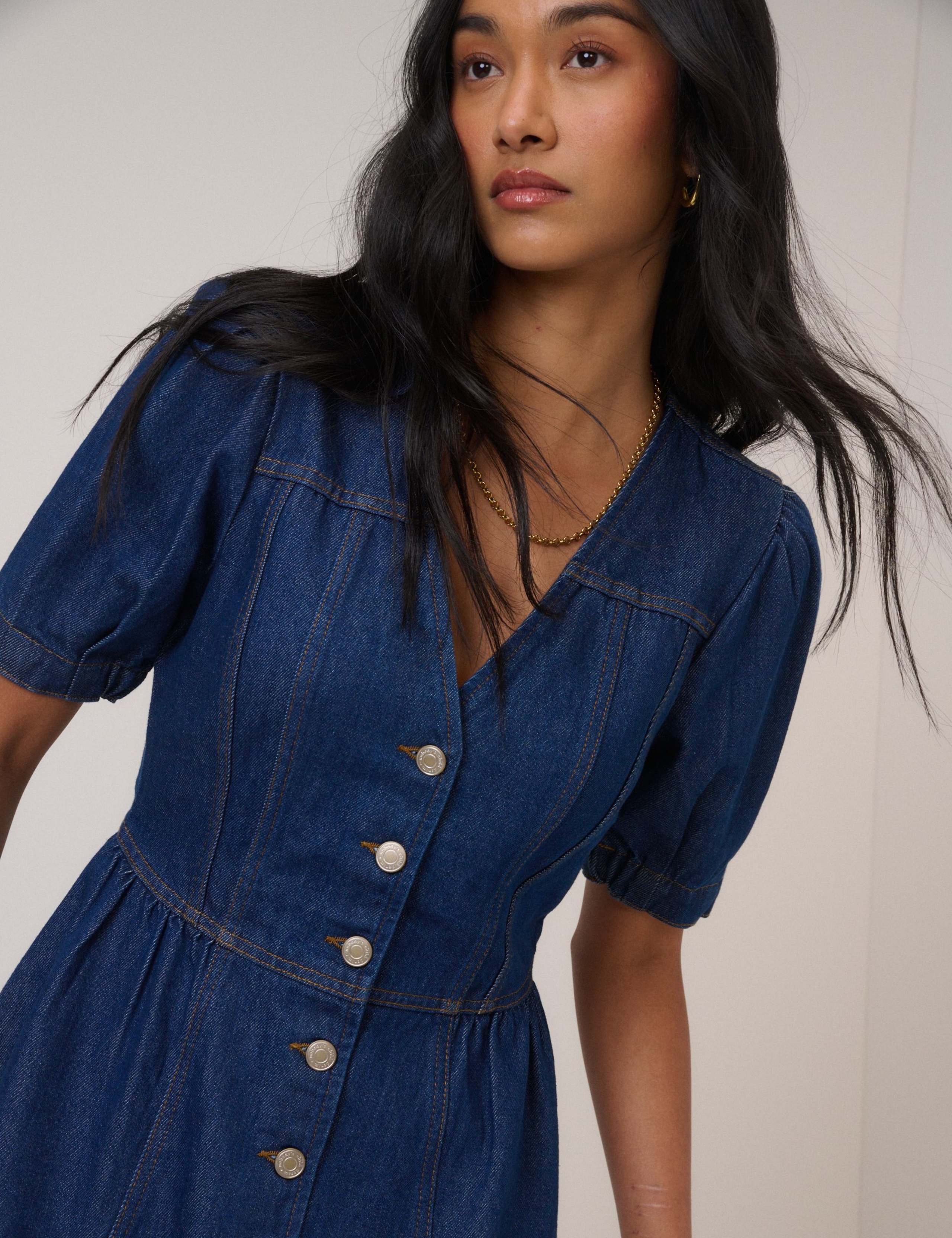 Pure Cotton Denim V-Neck Mini Skater Dress 3 of 5