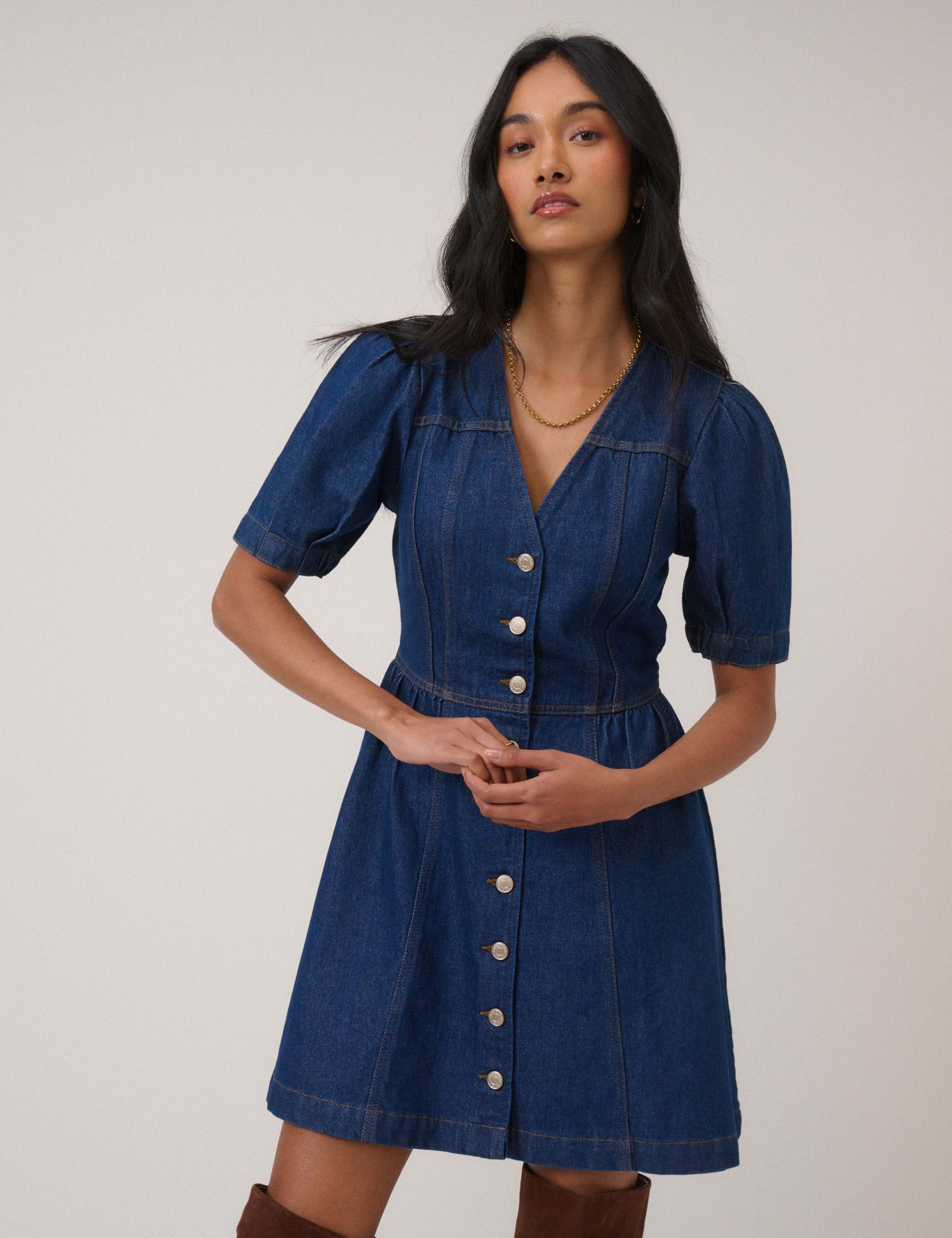 Pure Cotton Denim V-Neck Mini Skater Dress 4 of 5