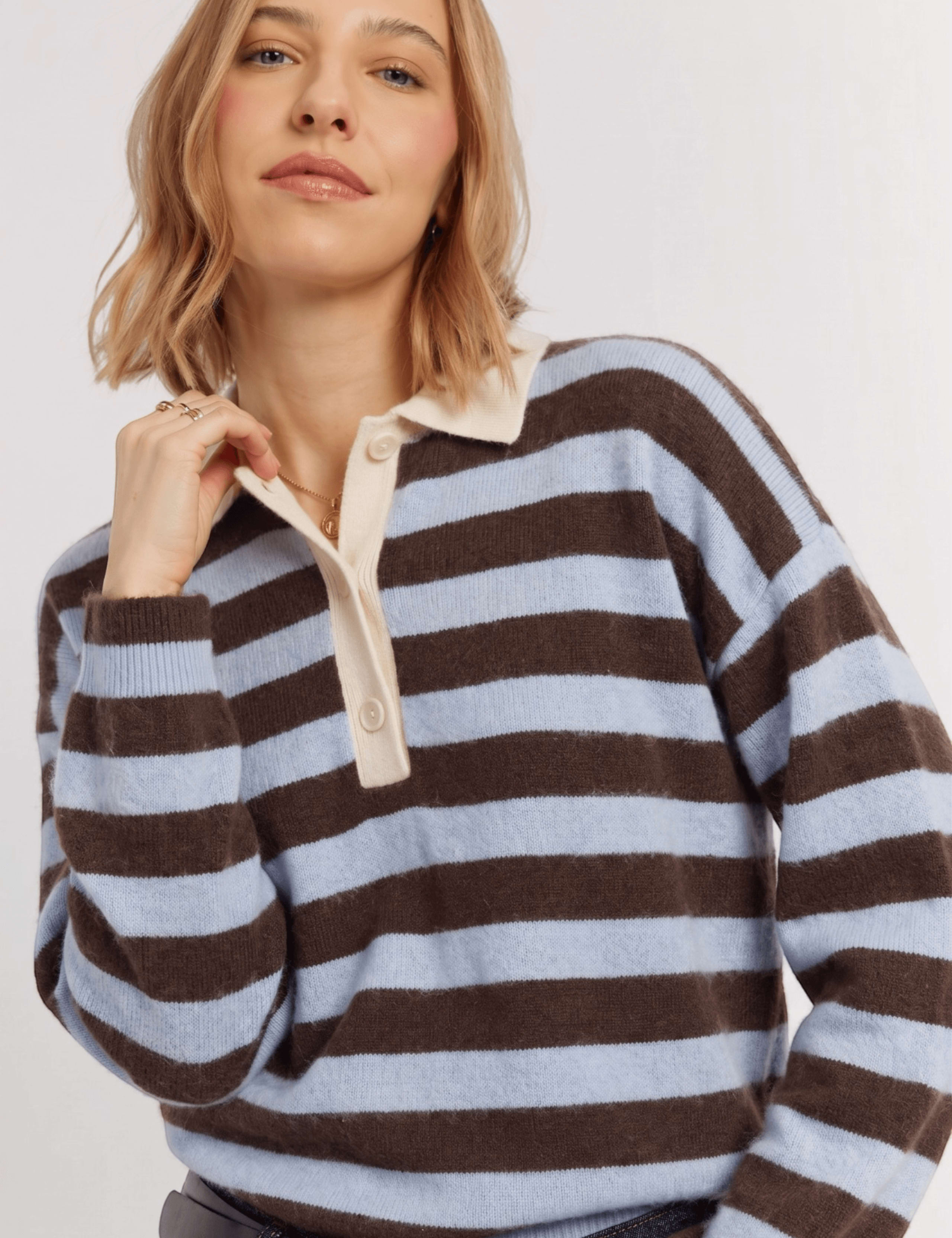 Pure Merino Wool Striped Collared Relaxed Sweatshirt 1 of 4
