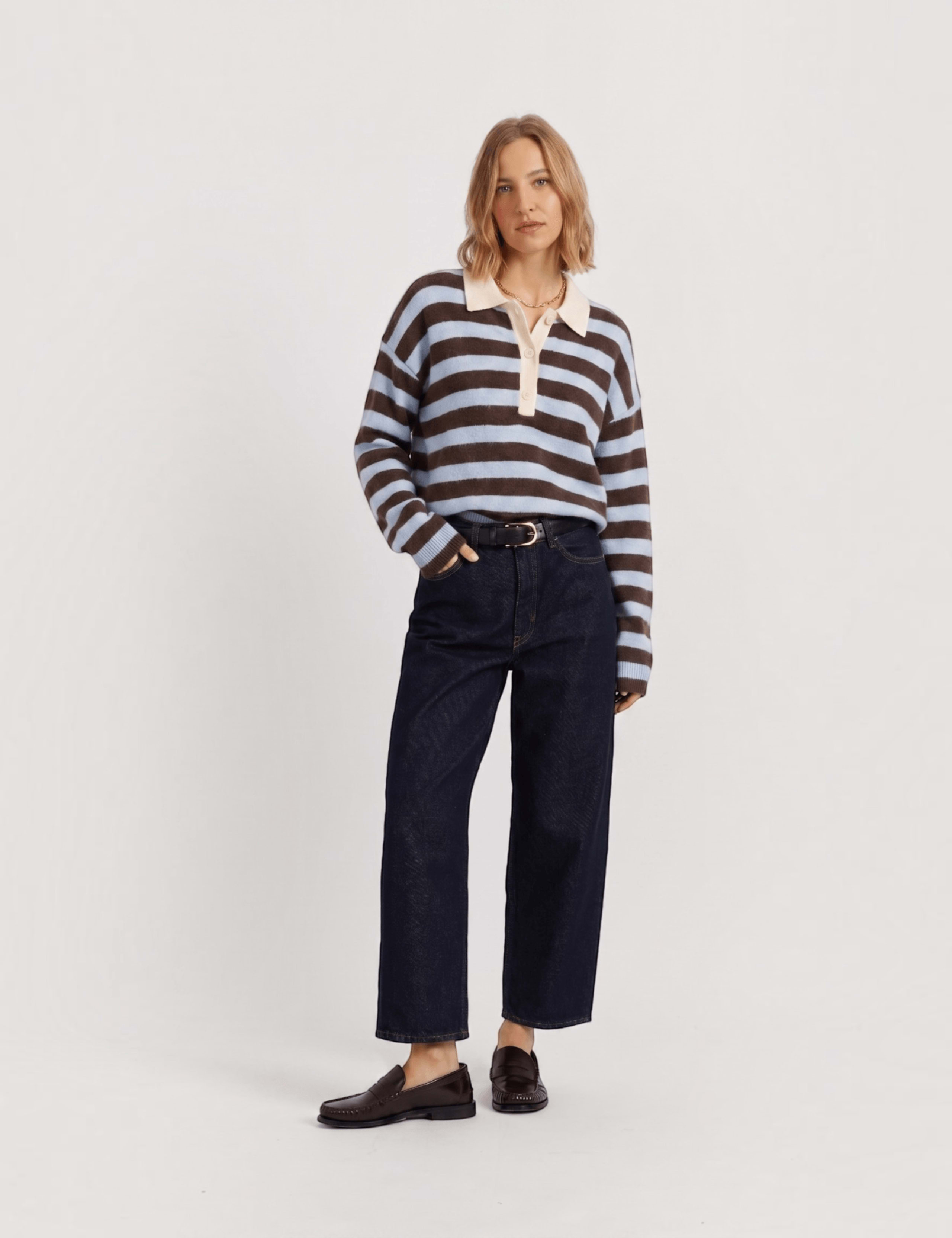Pure Merino Wool Striped Collared Relaxed Sweatshirt 3 of 4