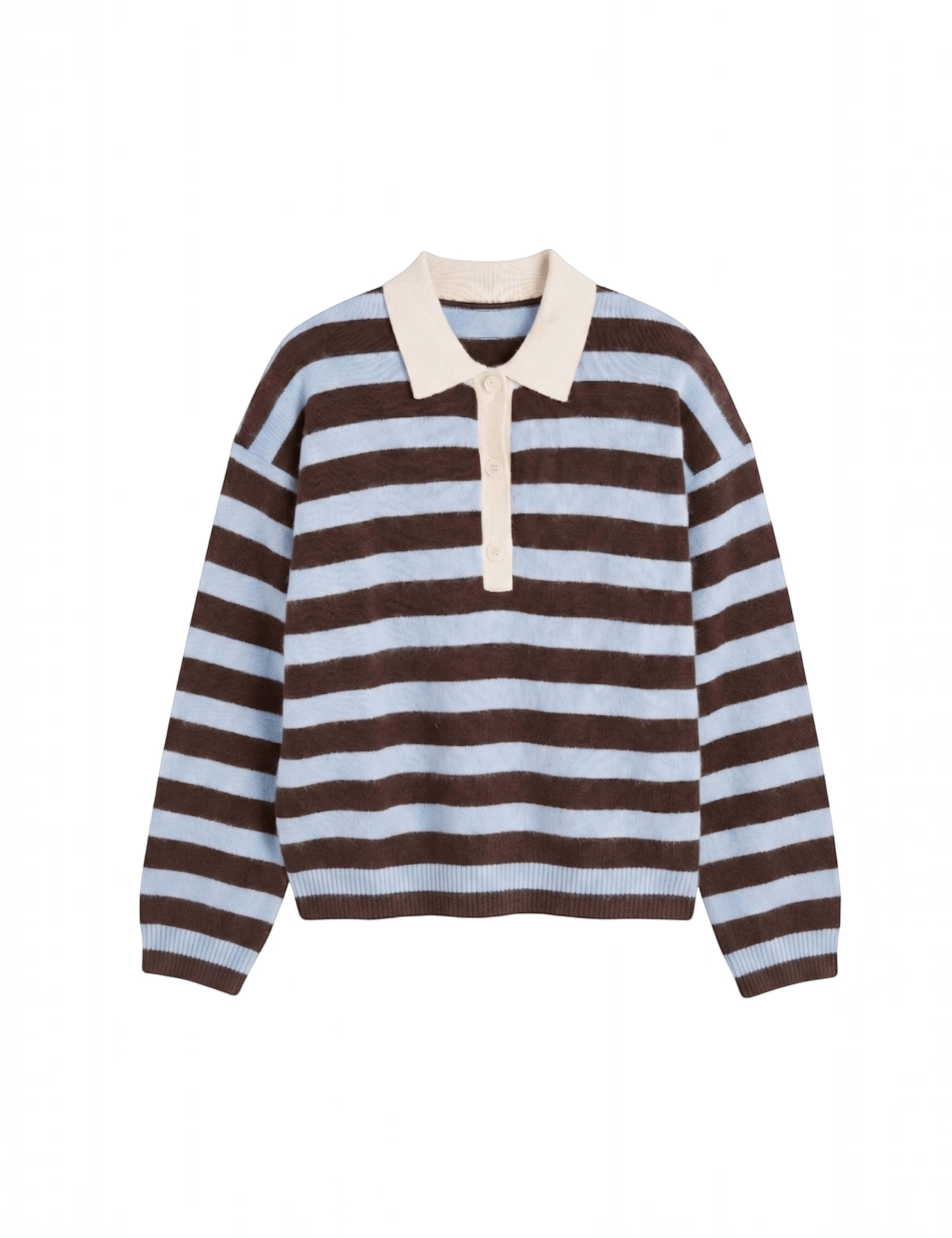 Pure Merino Wool Striped Collared Relaxed Sweatshirt 2 of 4