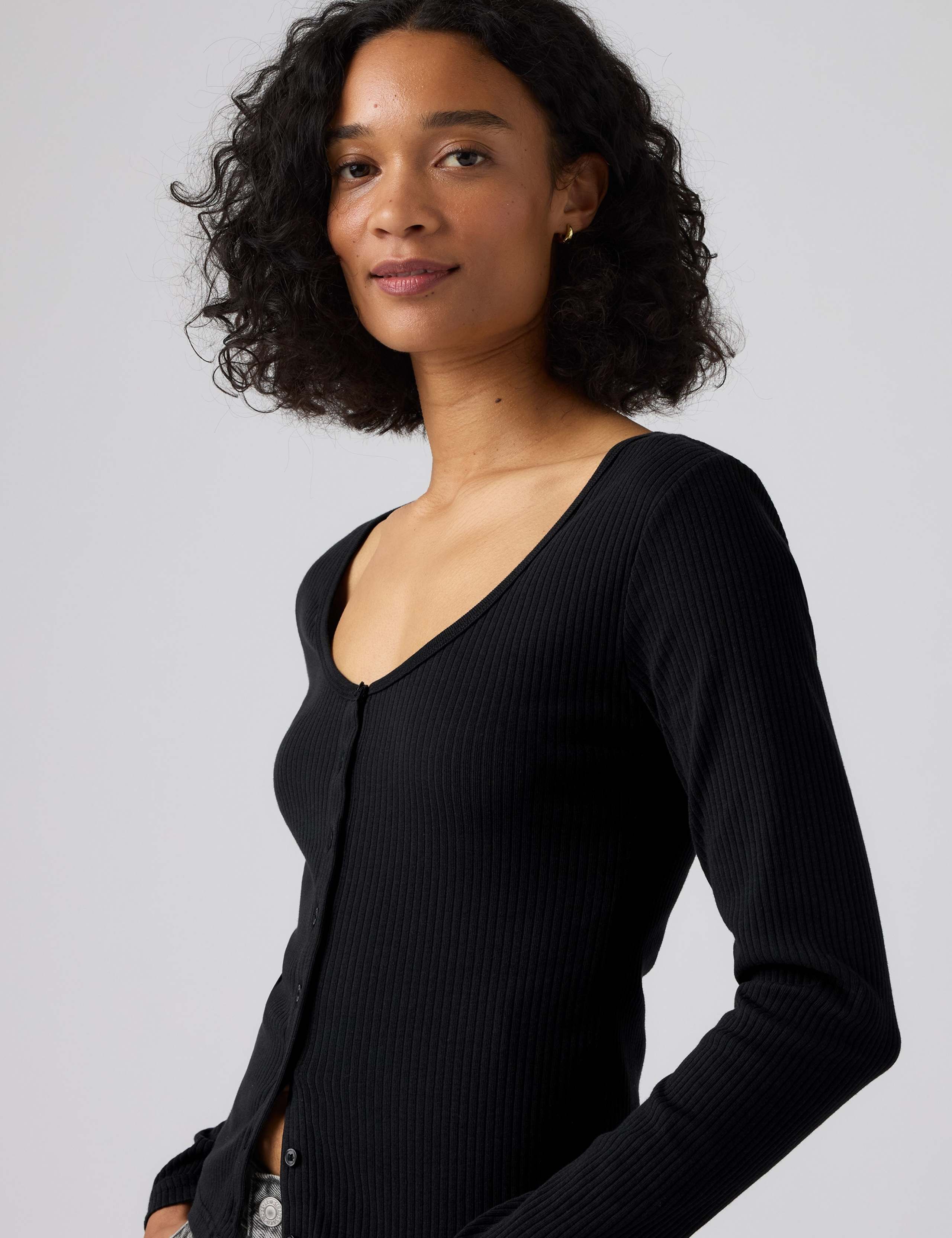 Cotton Rich Round Neck Button Through Top 4 of 6
