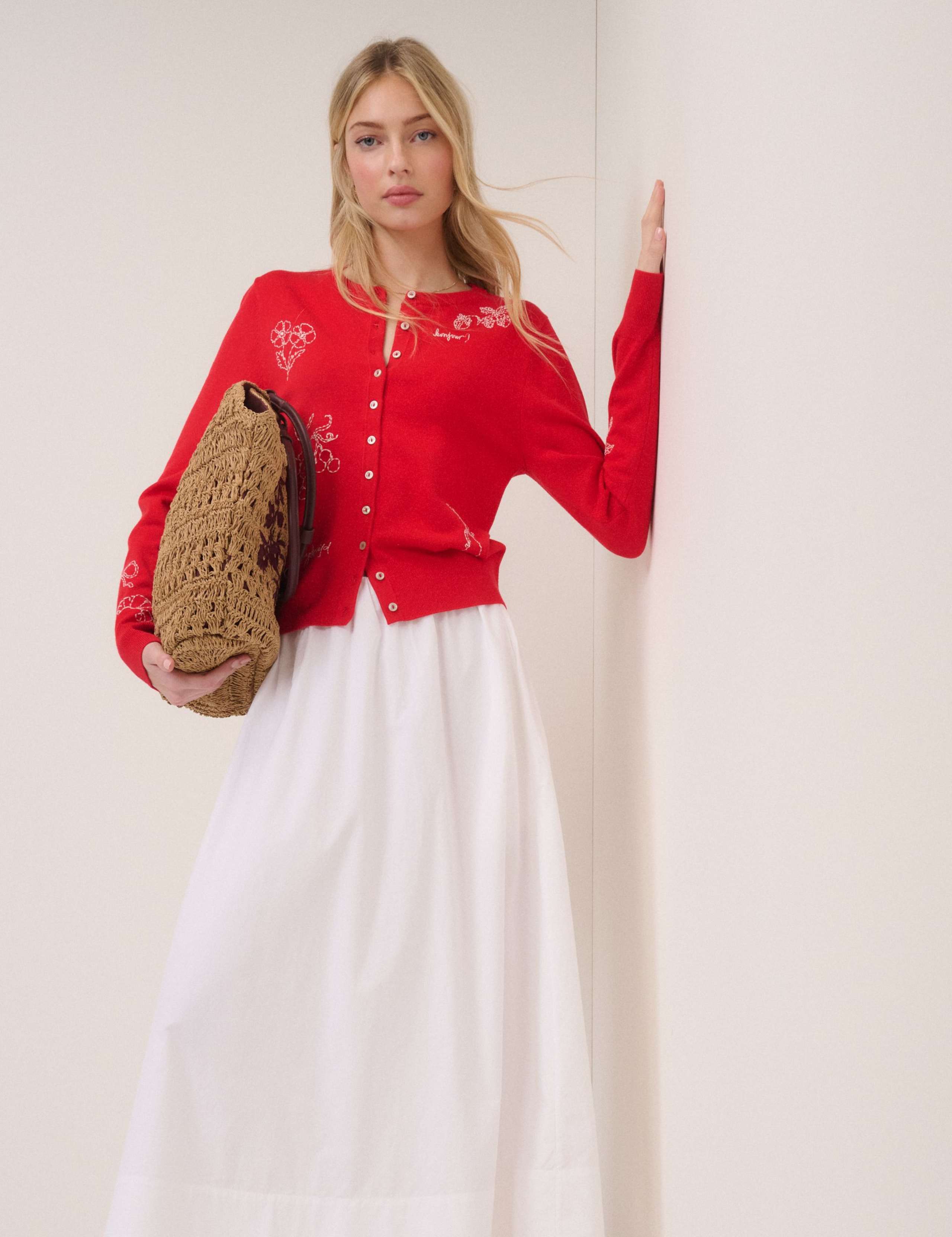 Embroidered Crew Neck Button Through Cardigan 6 of 6