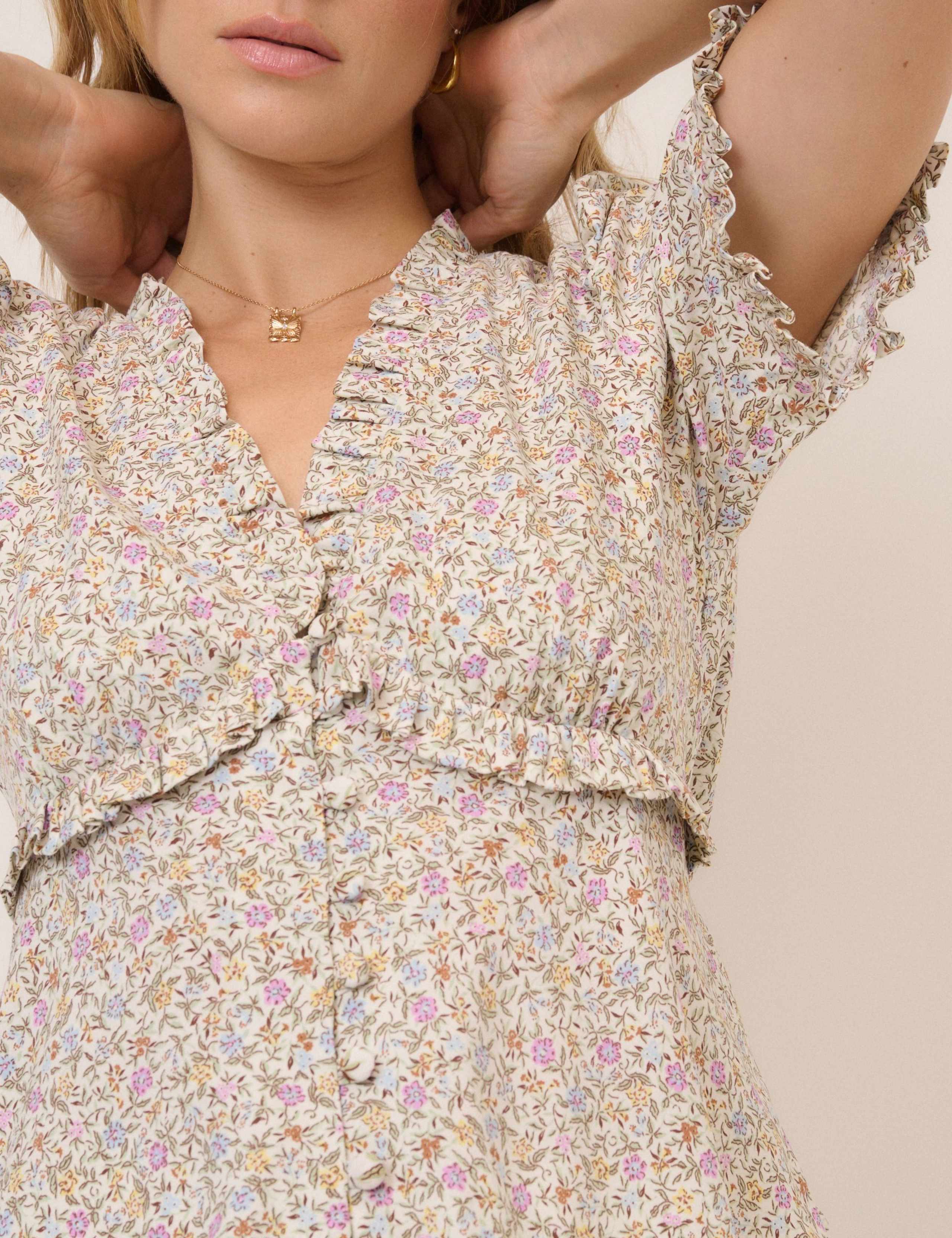 Floral V-Neck Frill Detail Blouse 3 of 4