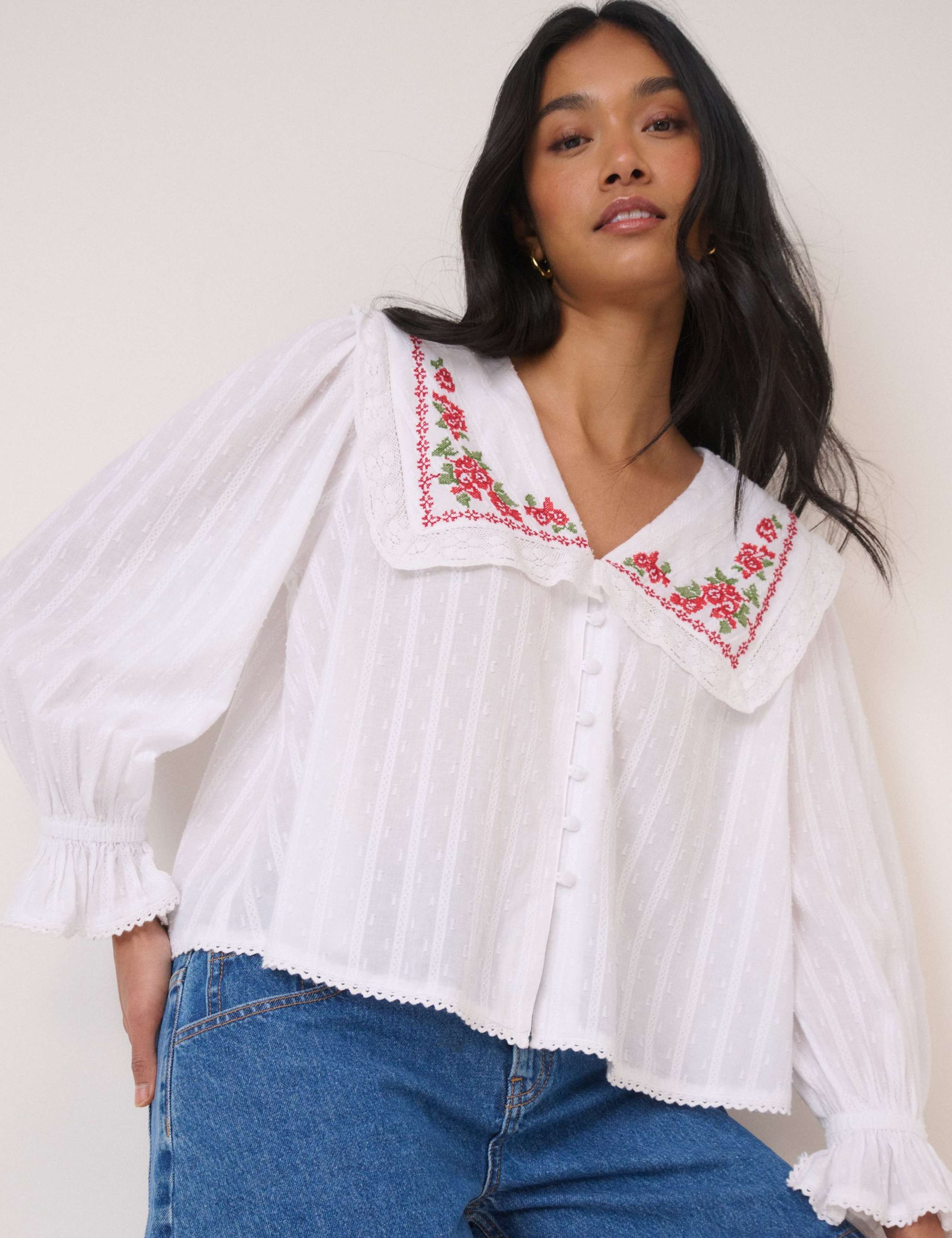 Pure Cotton Embroidered Floral Blouse 1 of 5