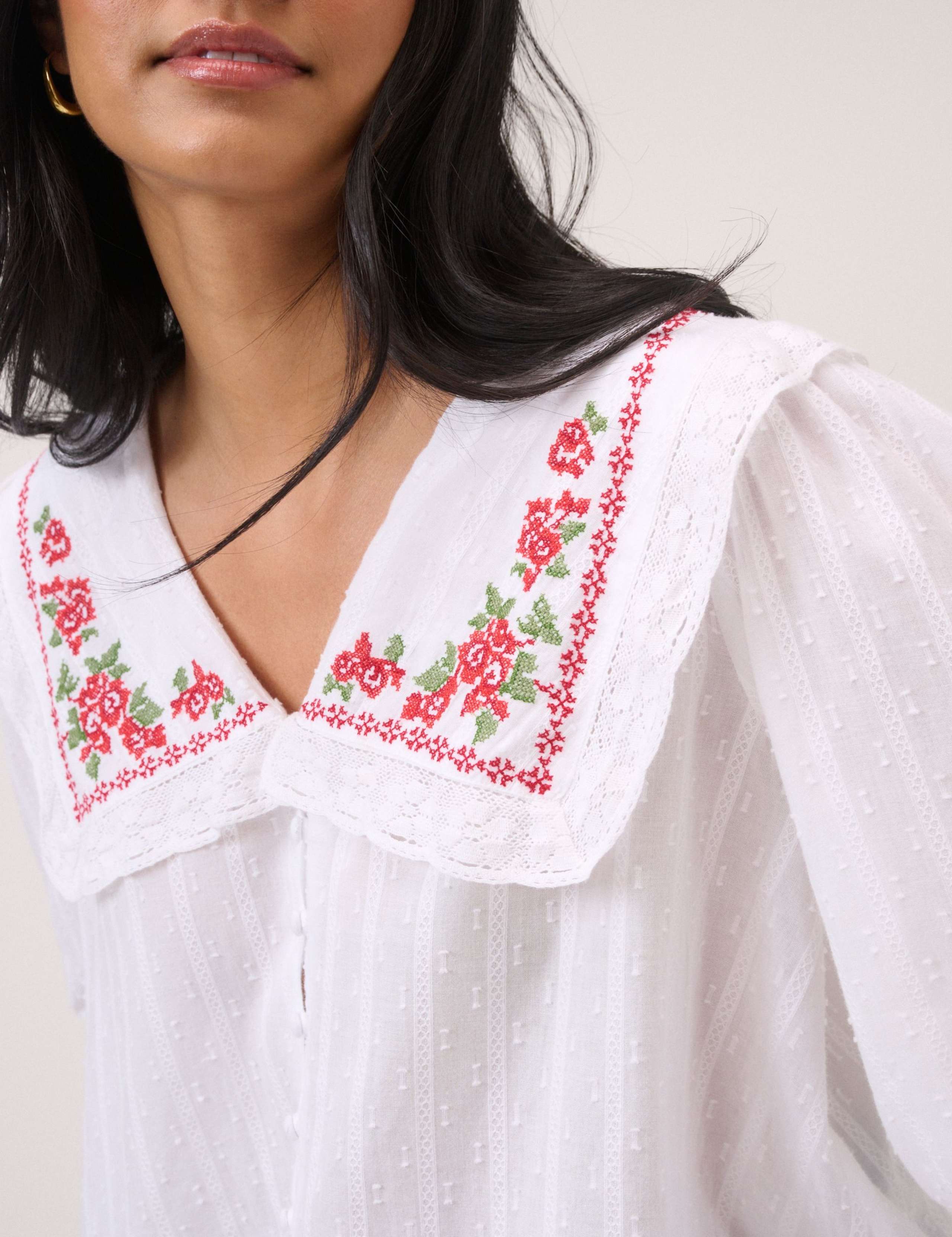 Pure Cotton Embroidered Floral Blouse 2 of 5