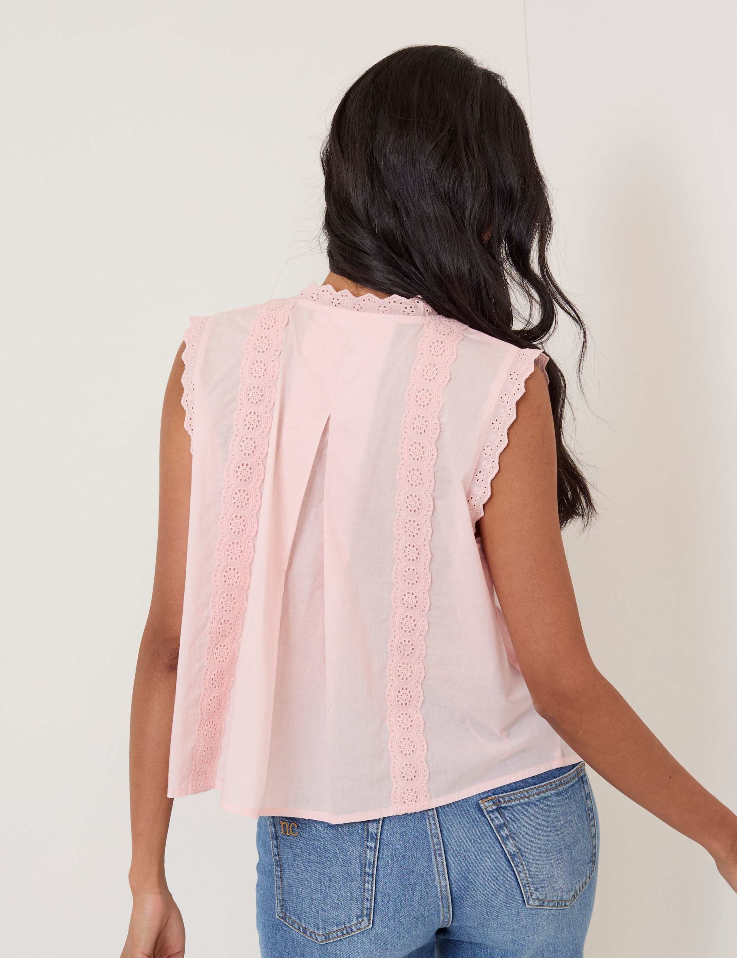 Pure Cotton Crew Neck Lace Detail Blouse 2 of 5