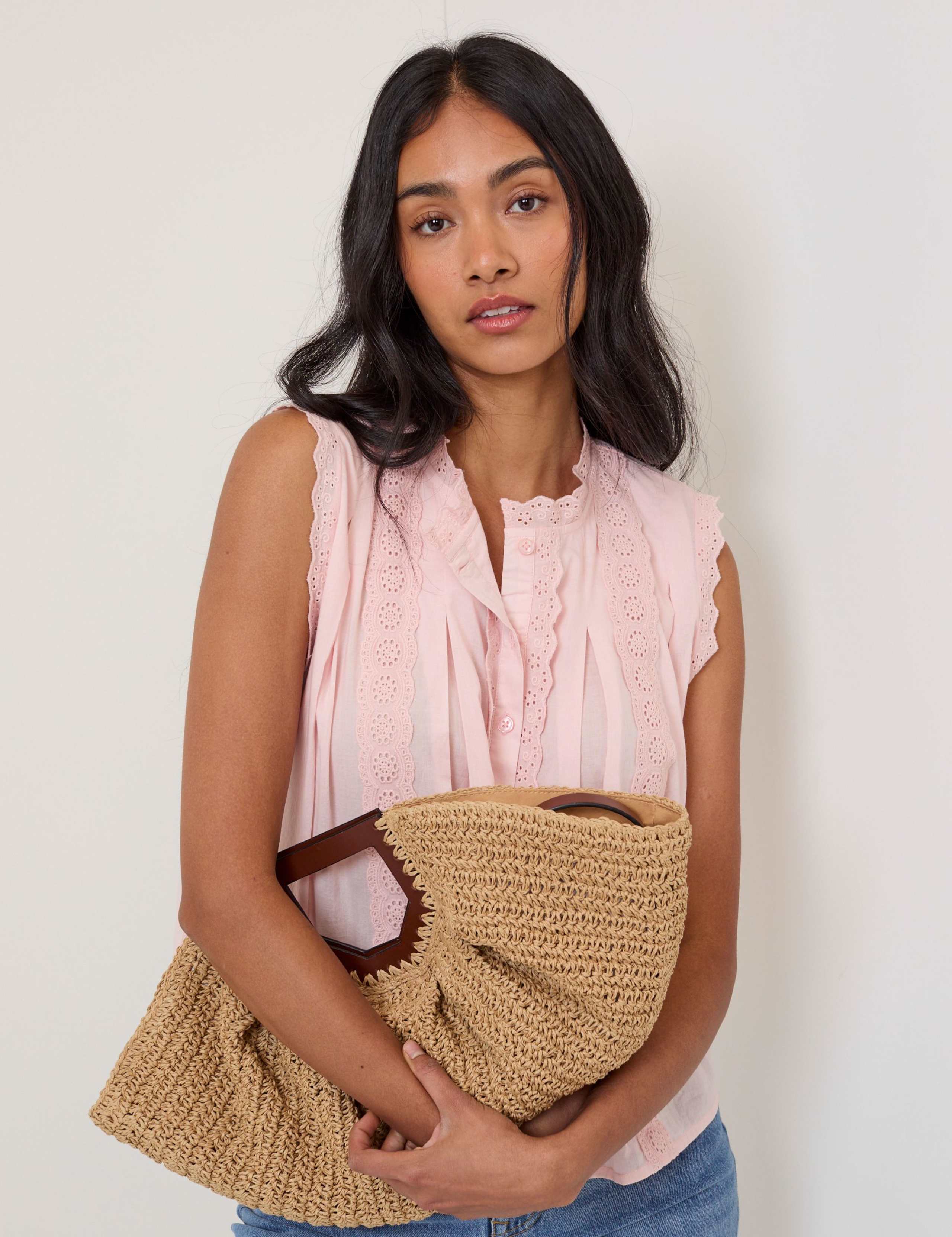 Pure Cotton Crew Neck Lace Detail Blouse 5 of 5