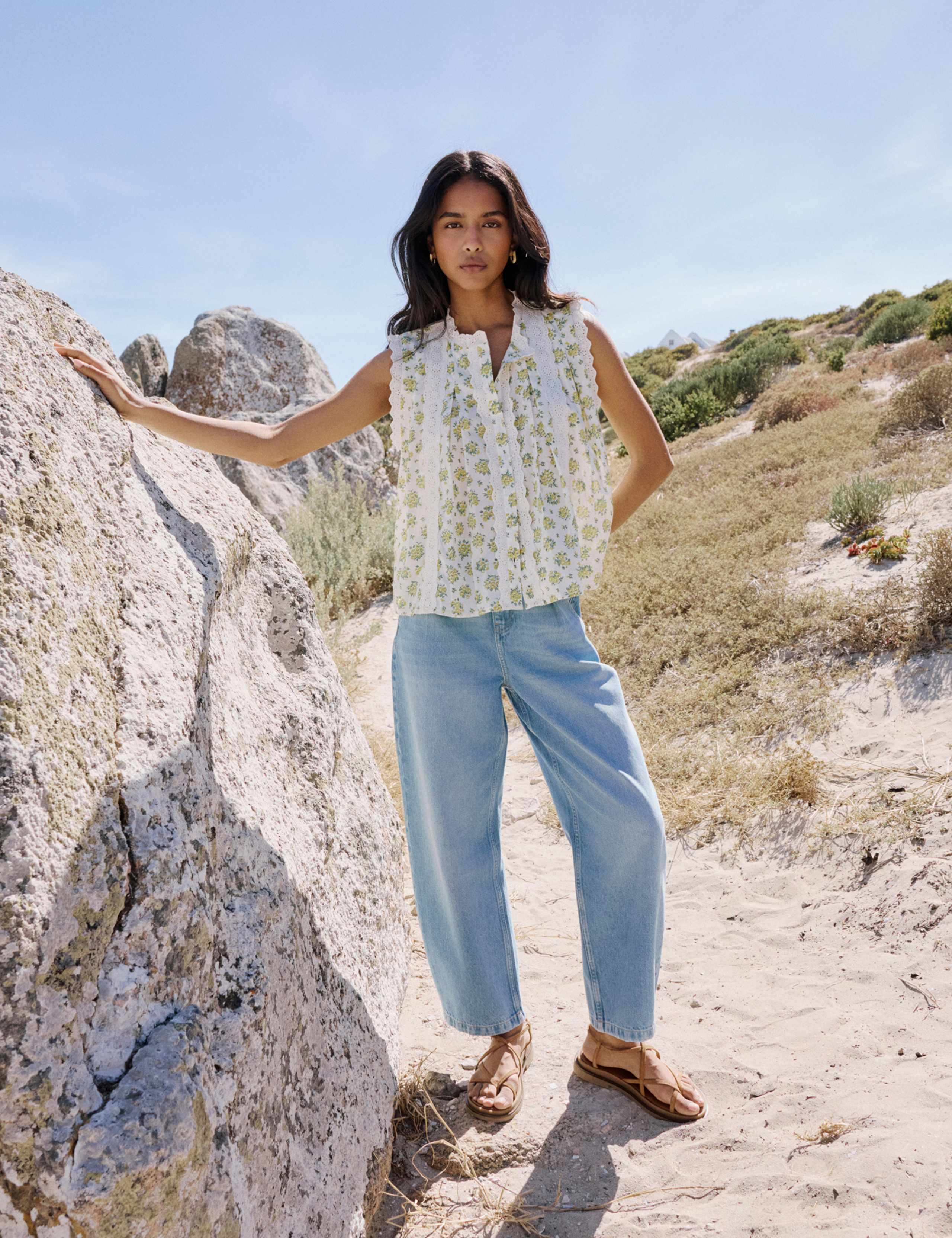 Pure Cotton Crew Neck Lace Detail Blouse 2 of 7