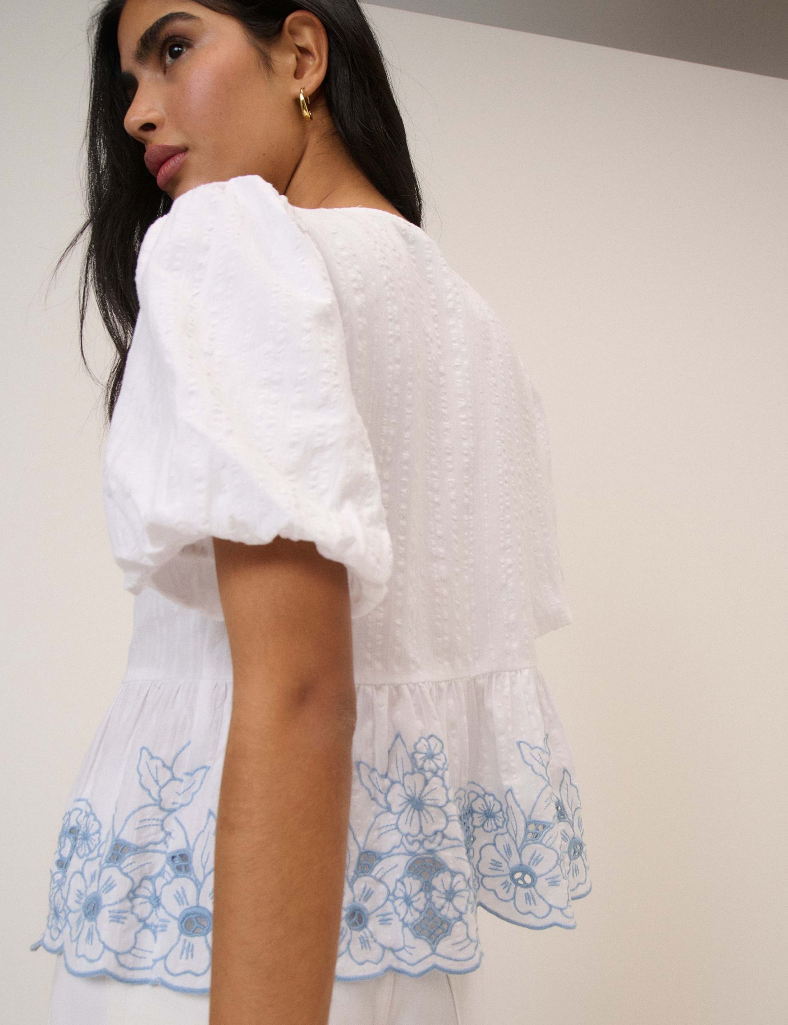Pure Cotton V-Neck Cutwork Detail Blouse 3 of 5