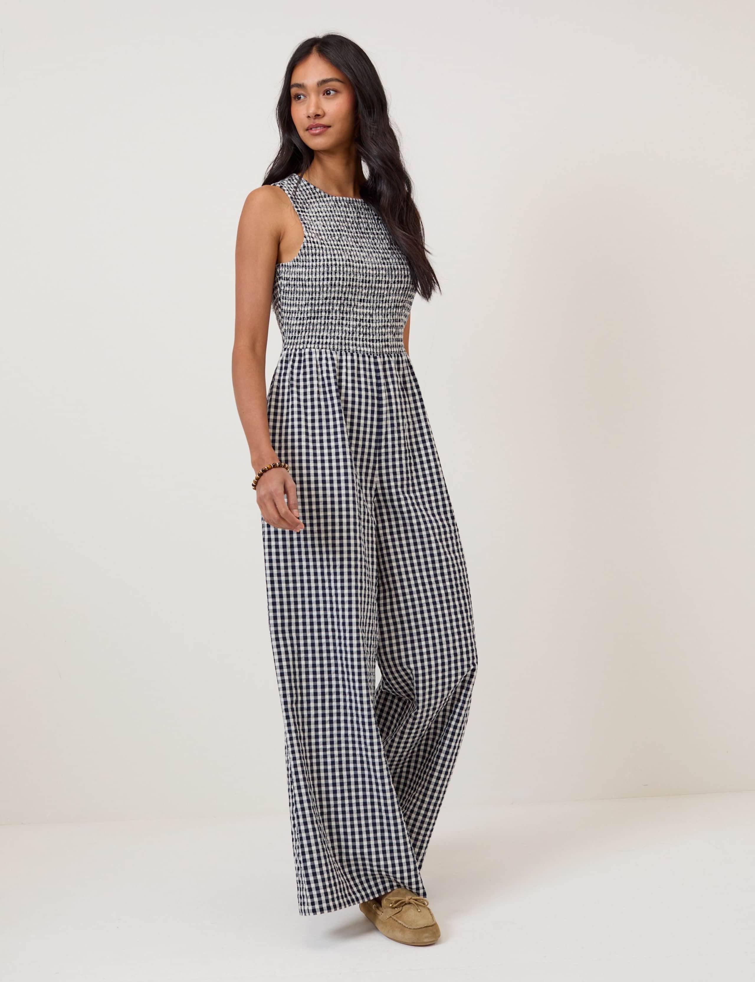 Pure Cotton Checked Wide Leg Jumpsuit 1 of 5