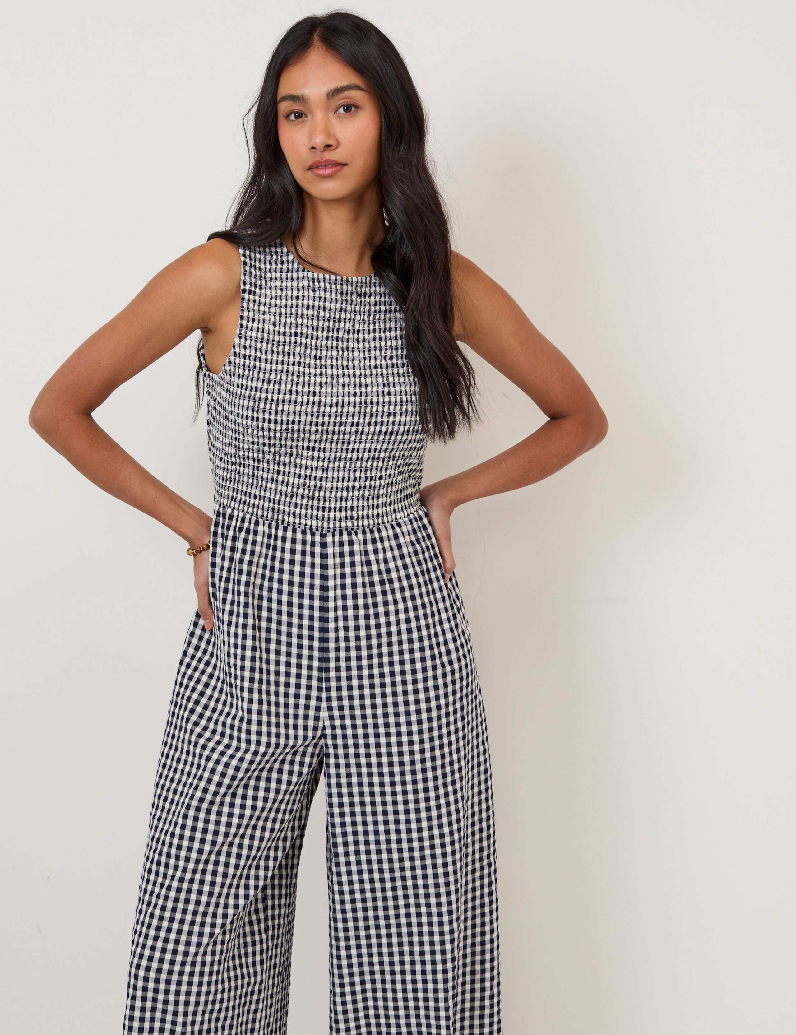 Pure Cotton Checked Wide Leg Jumpsuit 3 of 5