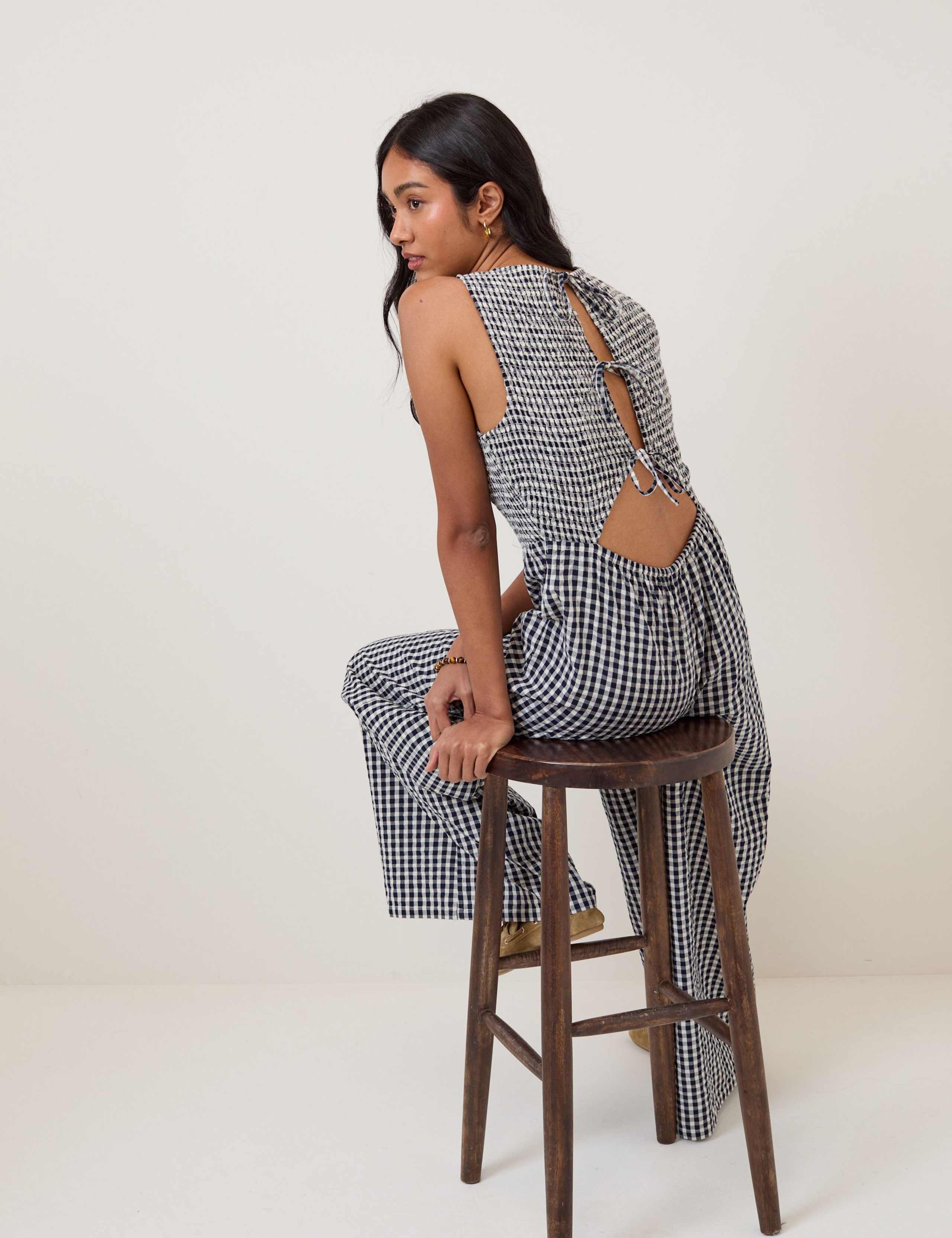 Pure Cotton Checked Wide Leg Jumpsuit 4 of 5