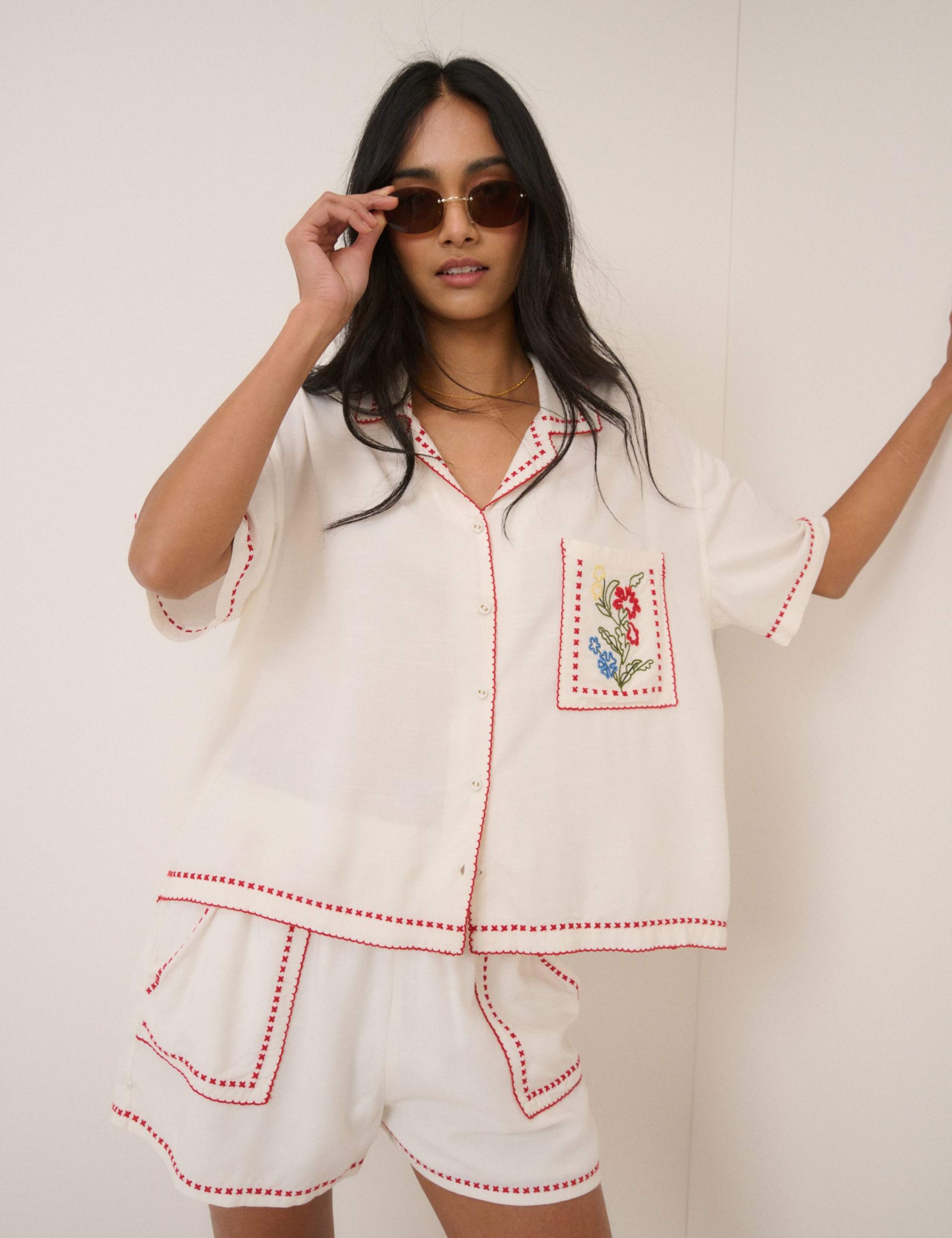 Embroidered Collared Relaxed Shirt 1 of 7