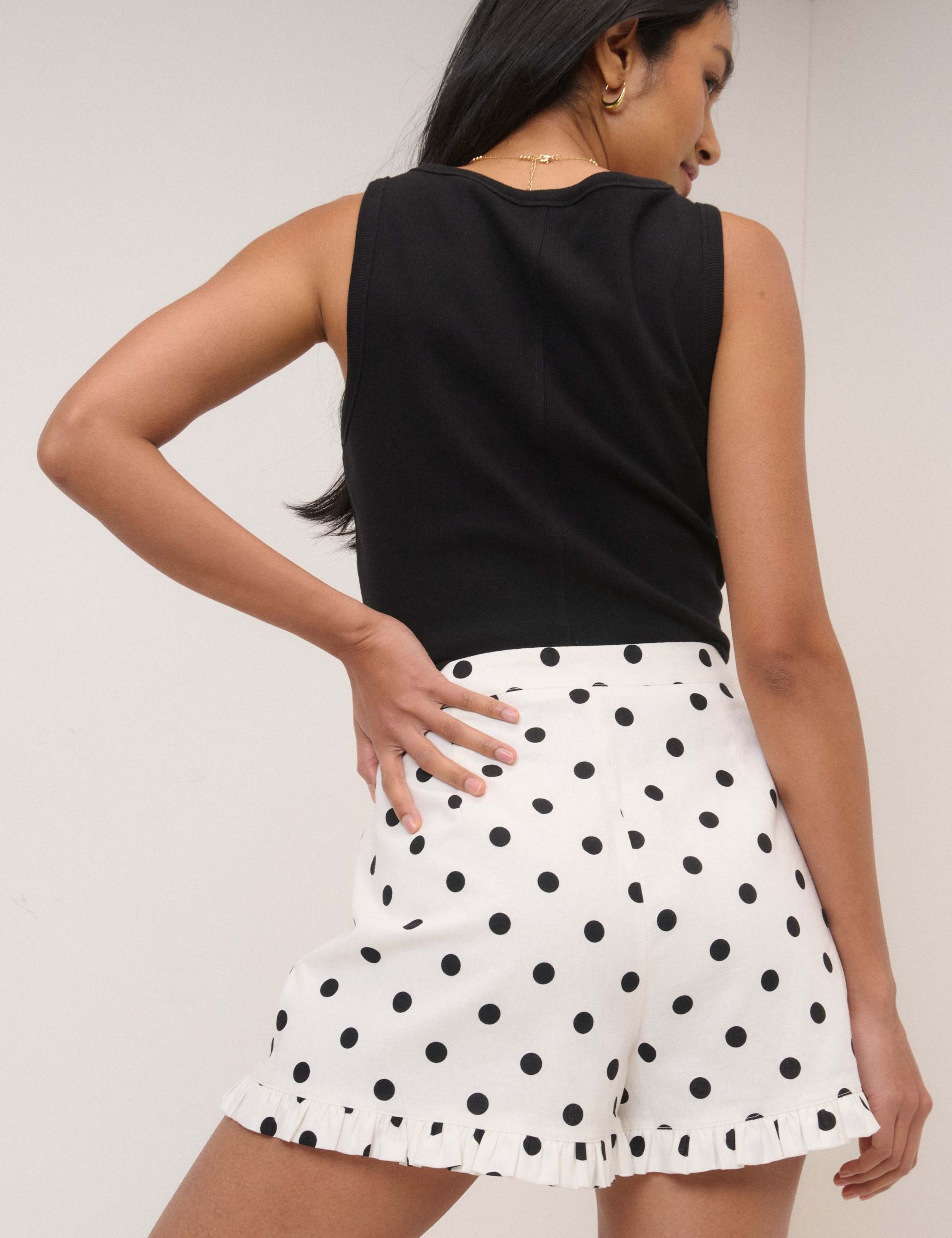 Linen Rich Polka Dot High Waisted Shorts 2 of 6