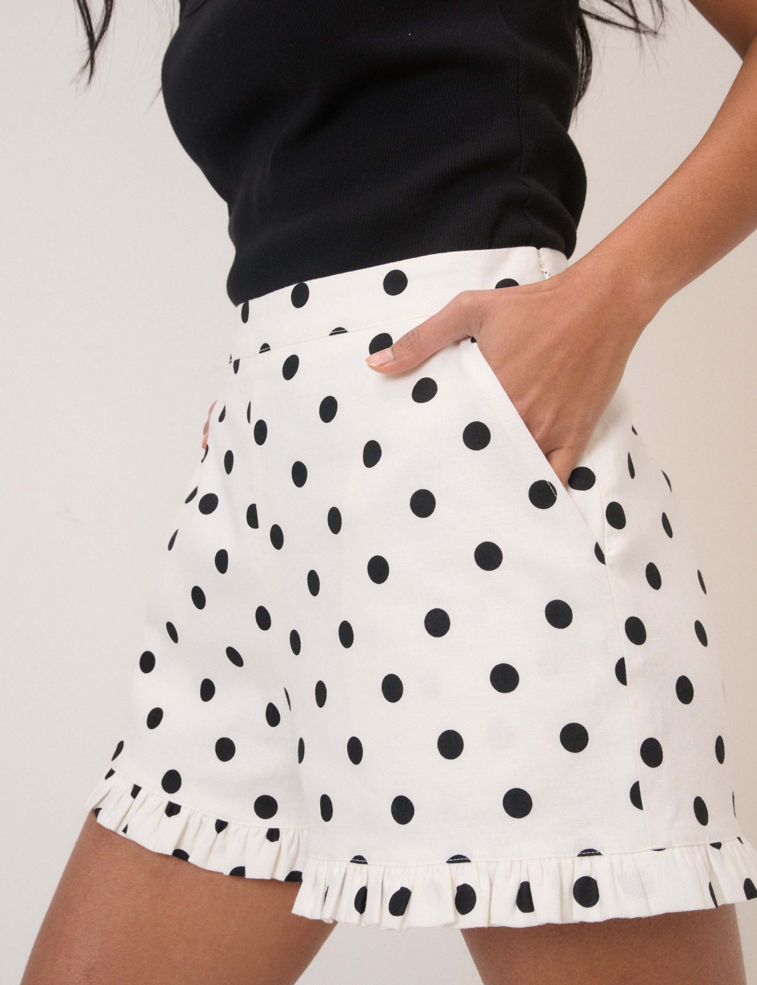 Linen Rich Polka Dot High Waisted Shorts 4 of 6