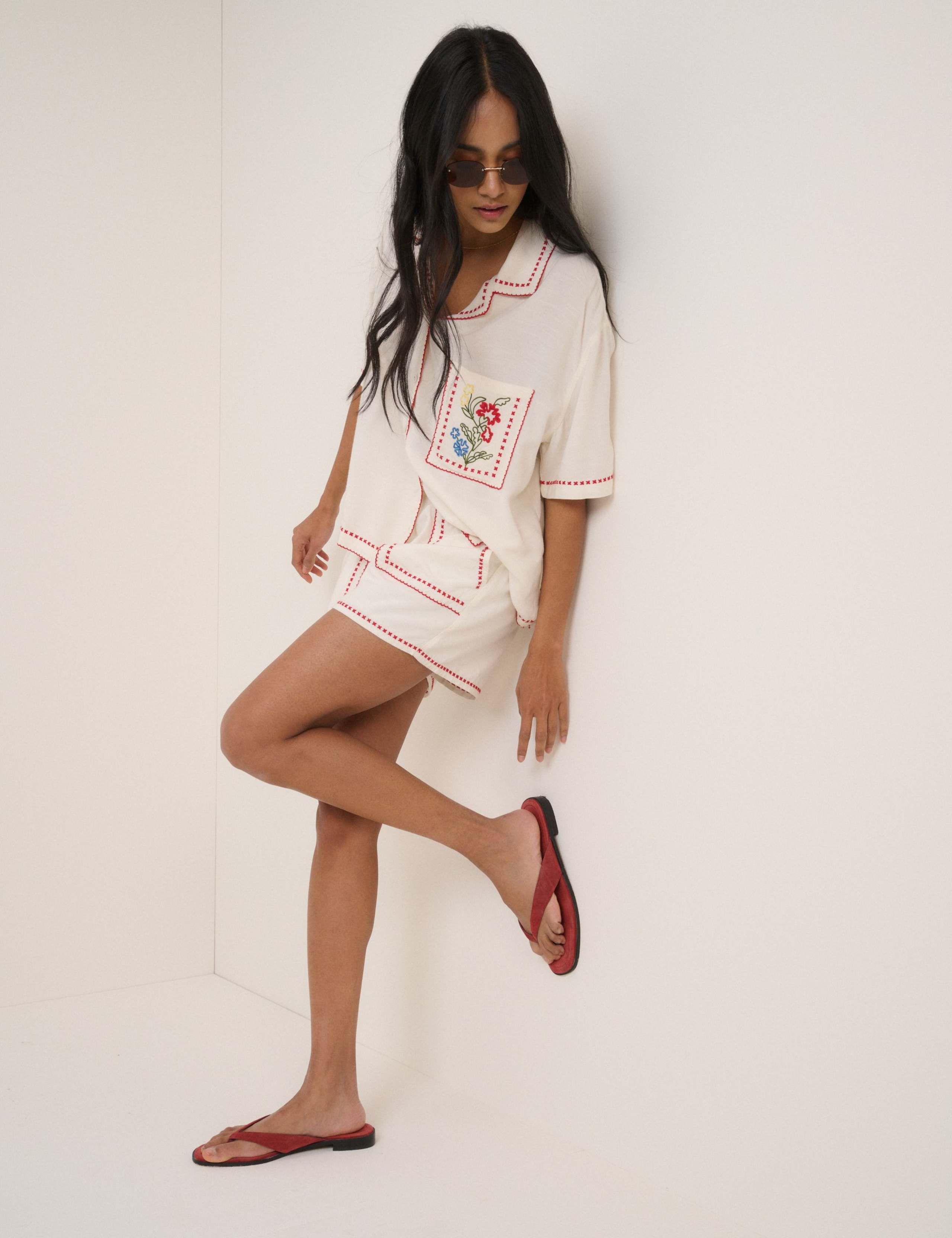 Embroidered High Waisted Shorts 1 of 7