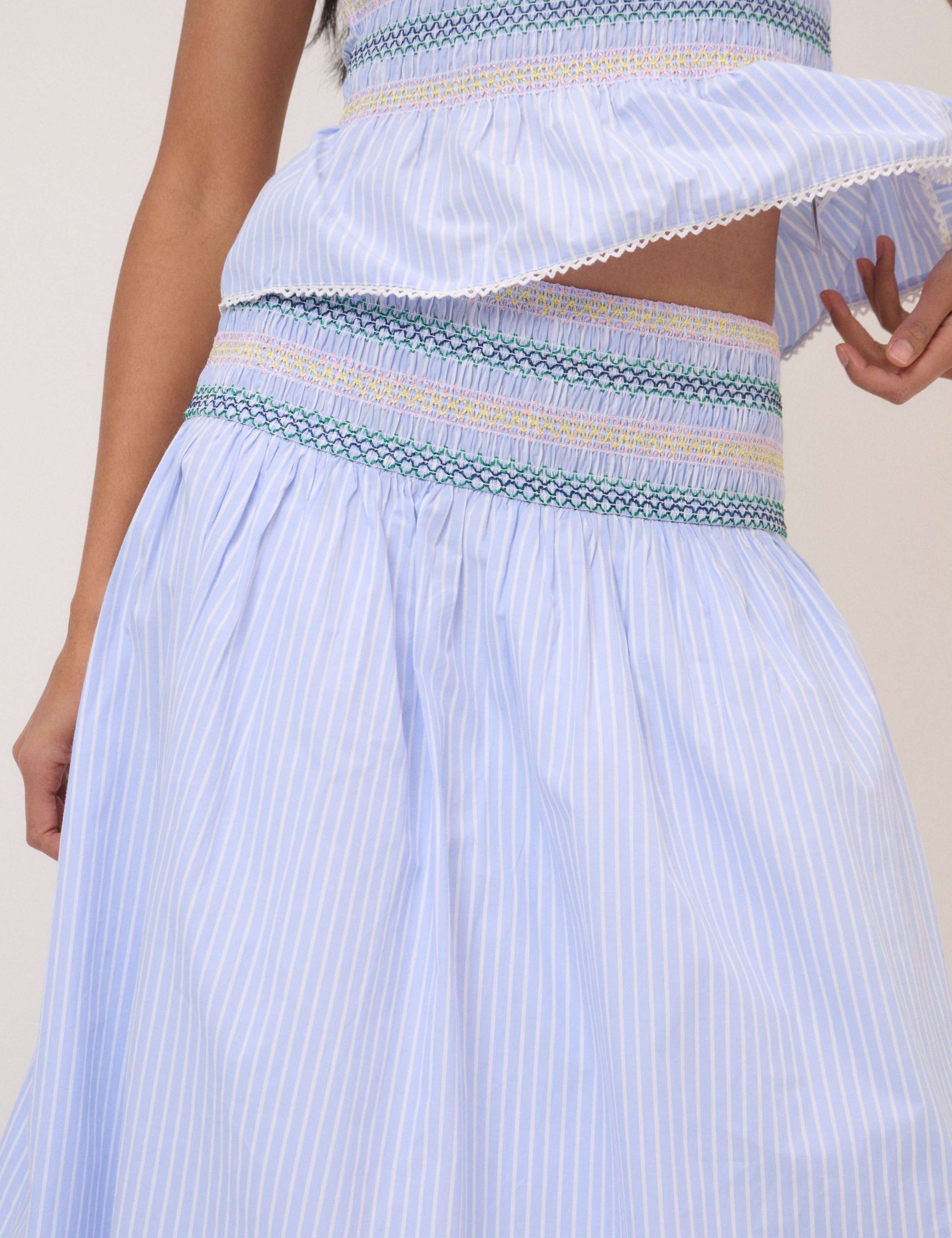Pure Cotton Striped Shirred Midi Skirt 3 of 6