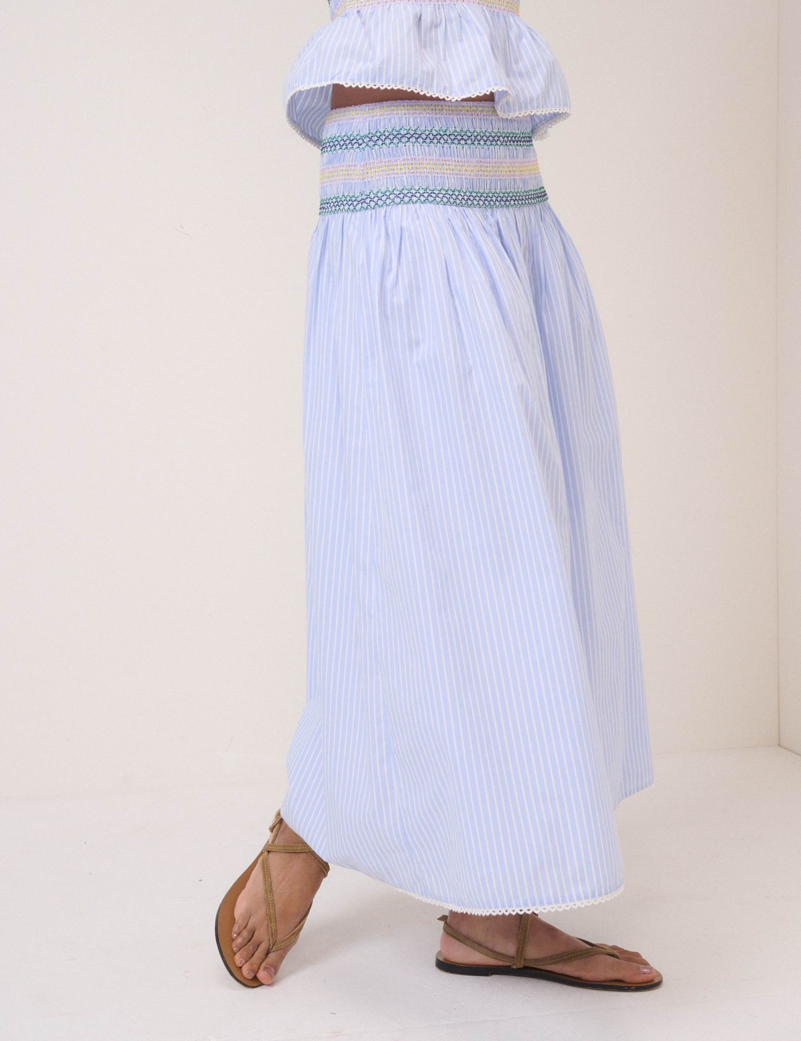 Pure Cotton Striped Shirred Midi Skirt 4 of 6