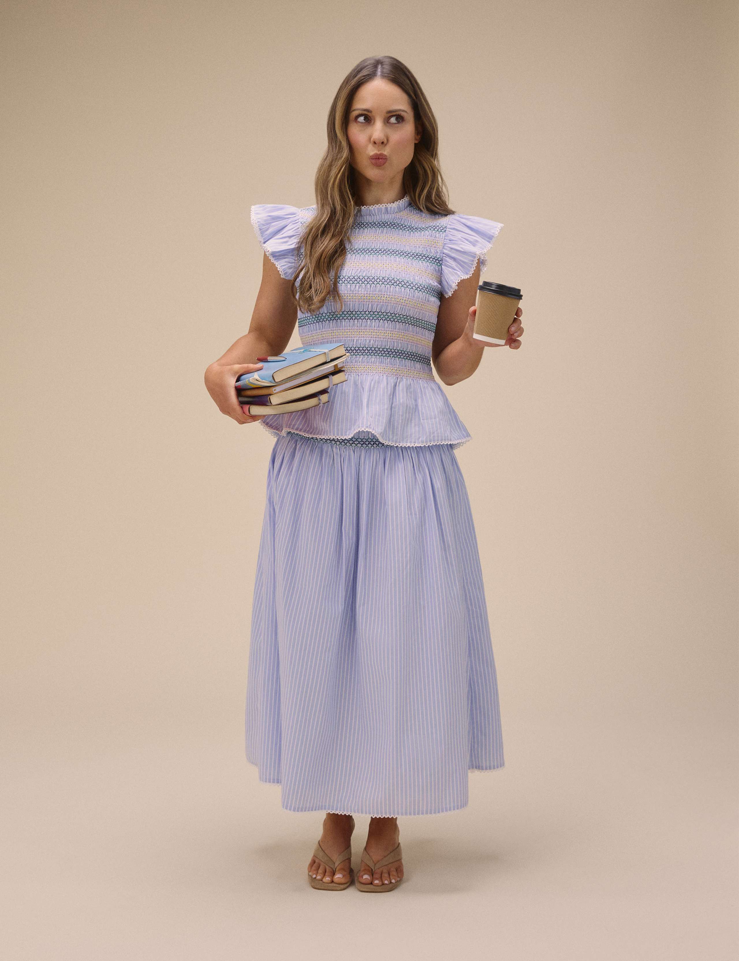 Pure Cotton Striped Shirred Peplum Top 1 of 6