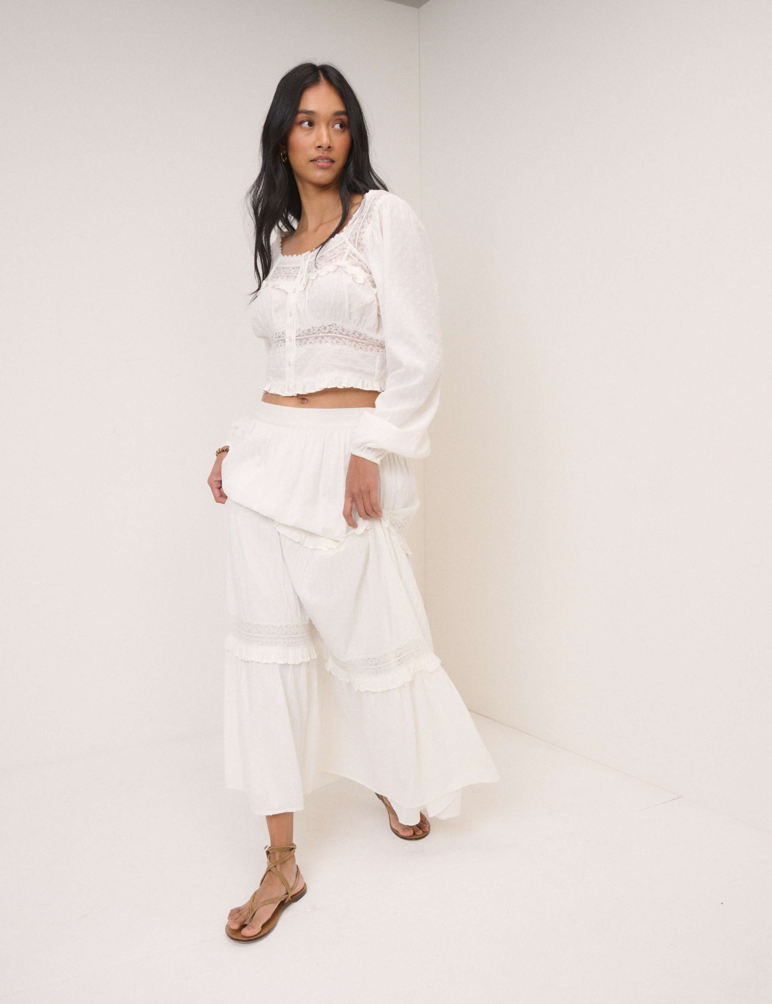 Pure Cotton Embroidered Lace Insert Top 1 of 5