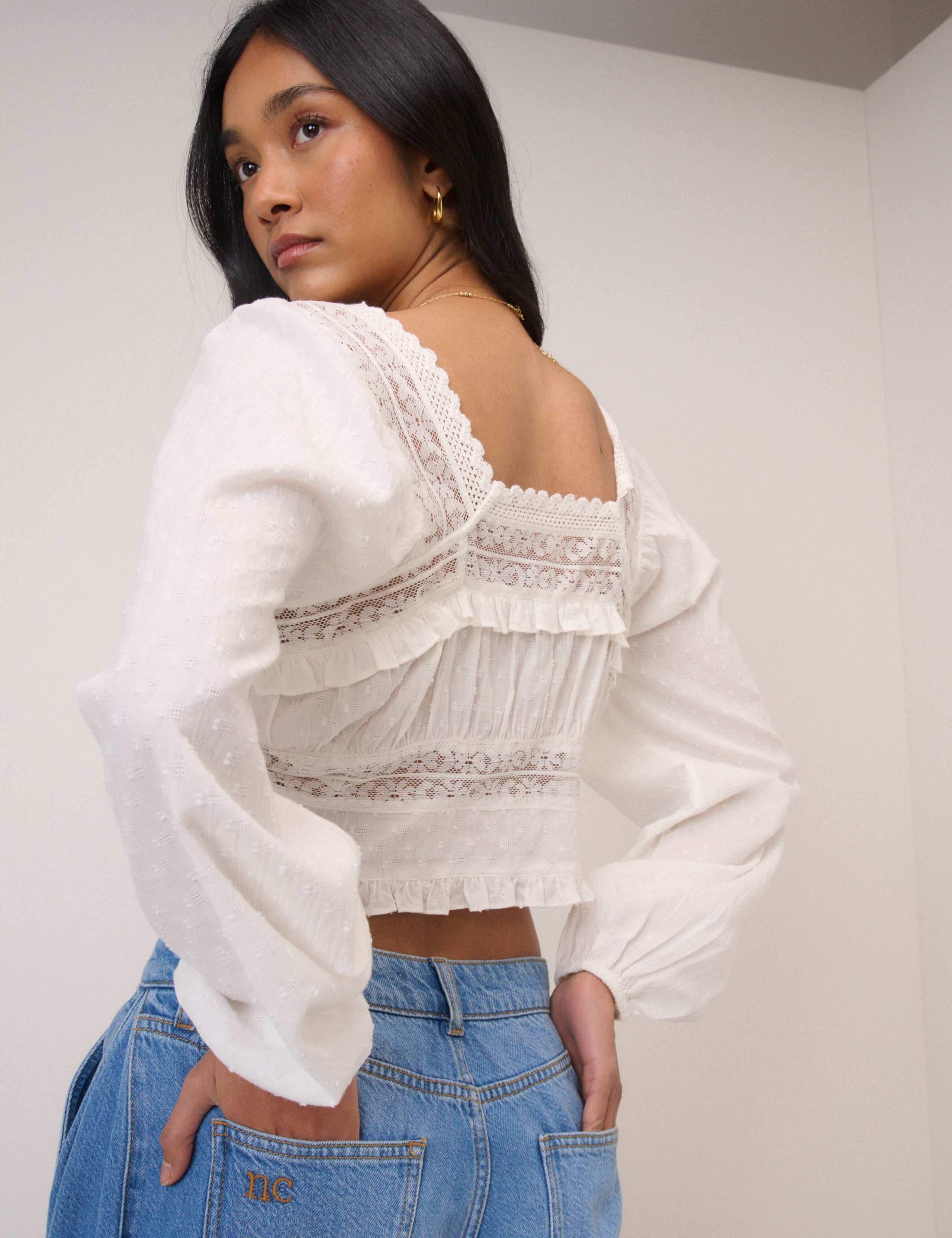 Pure Cotton Embroidered Lace Insert Top 3 of 5