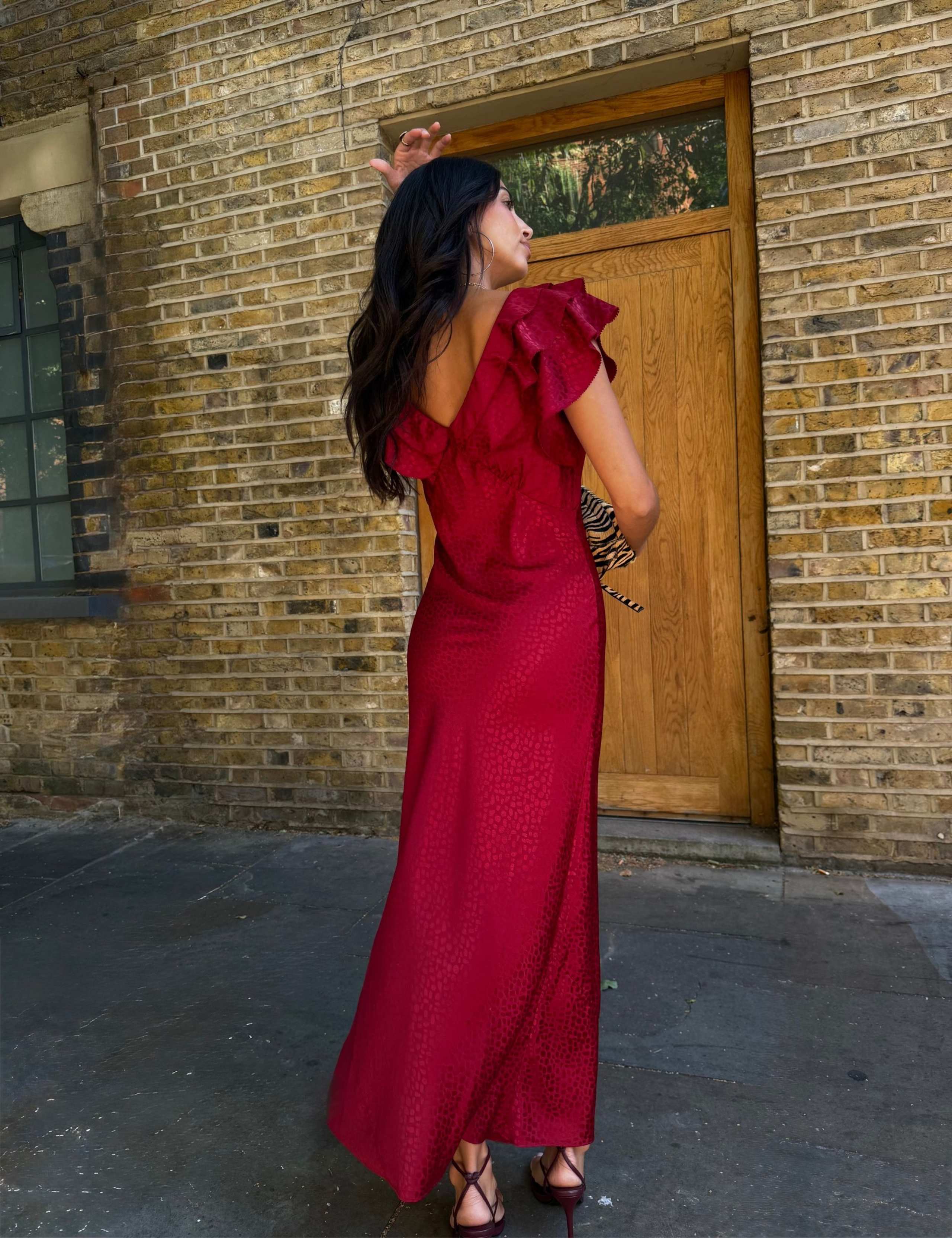Printed V Neck Frill Maxi Dress 4 of 5