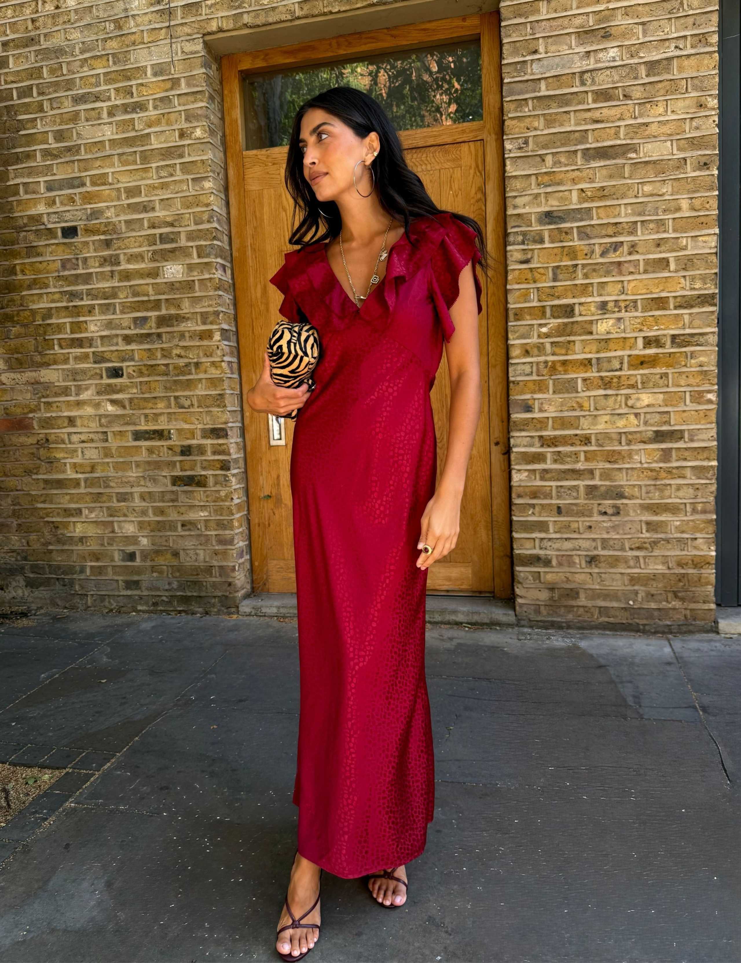 Printed V Neck Frill Maxi Dress 5 of 5
