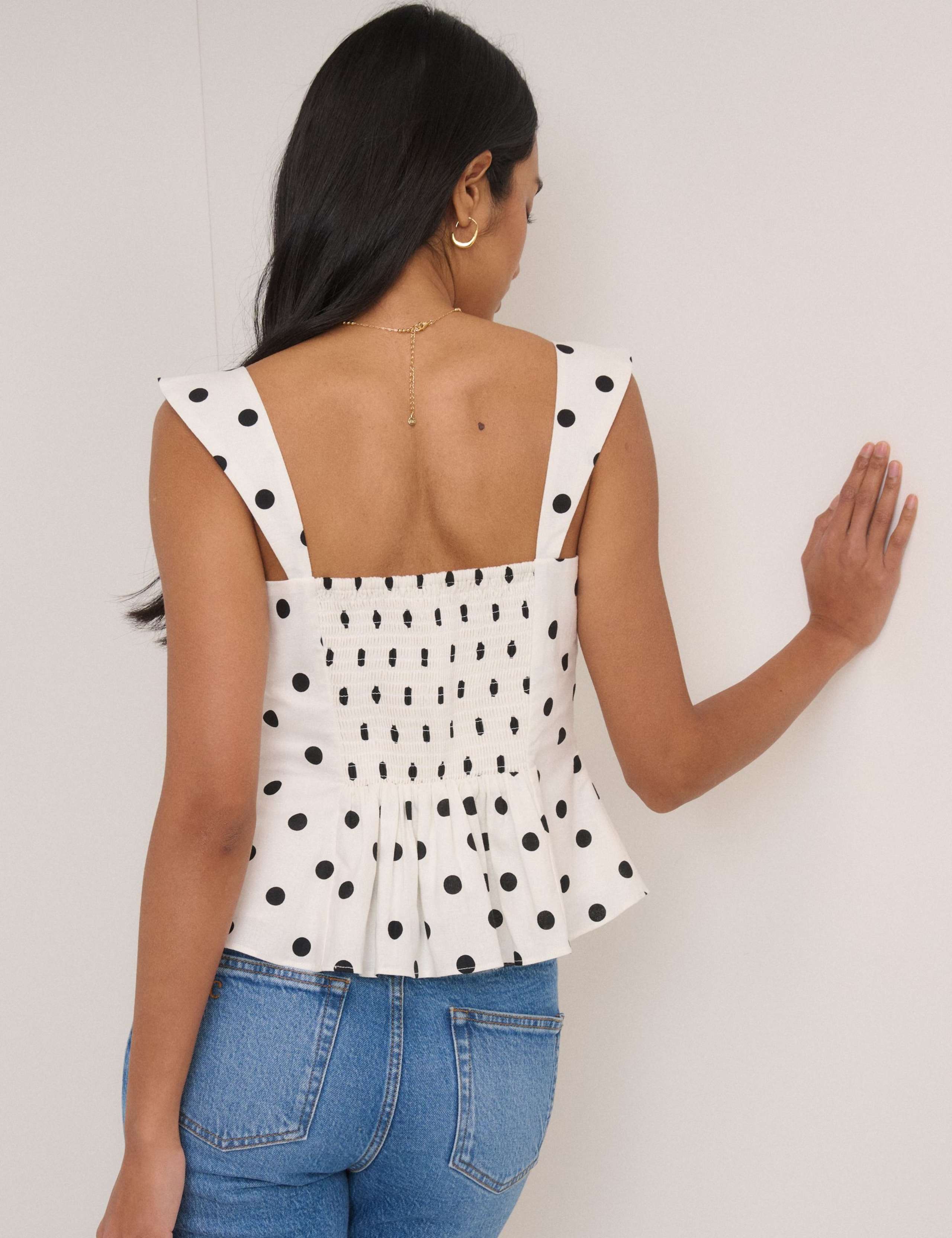 Linen Rich Polka Dot Shirred Top 2 of 5