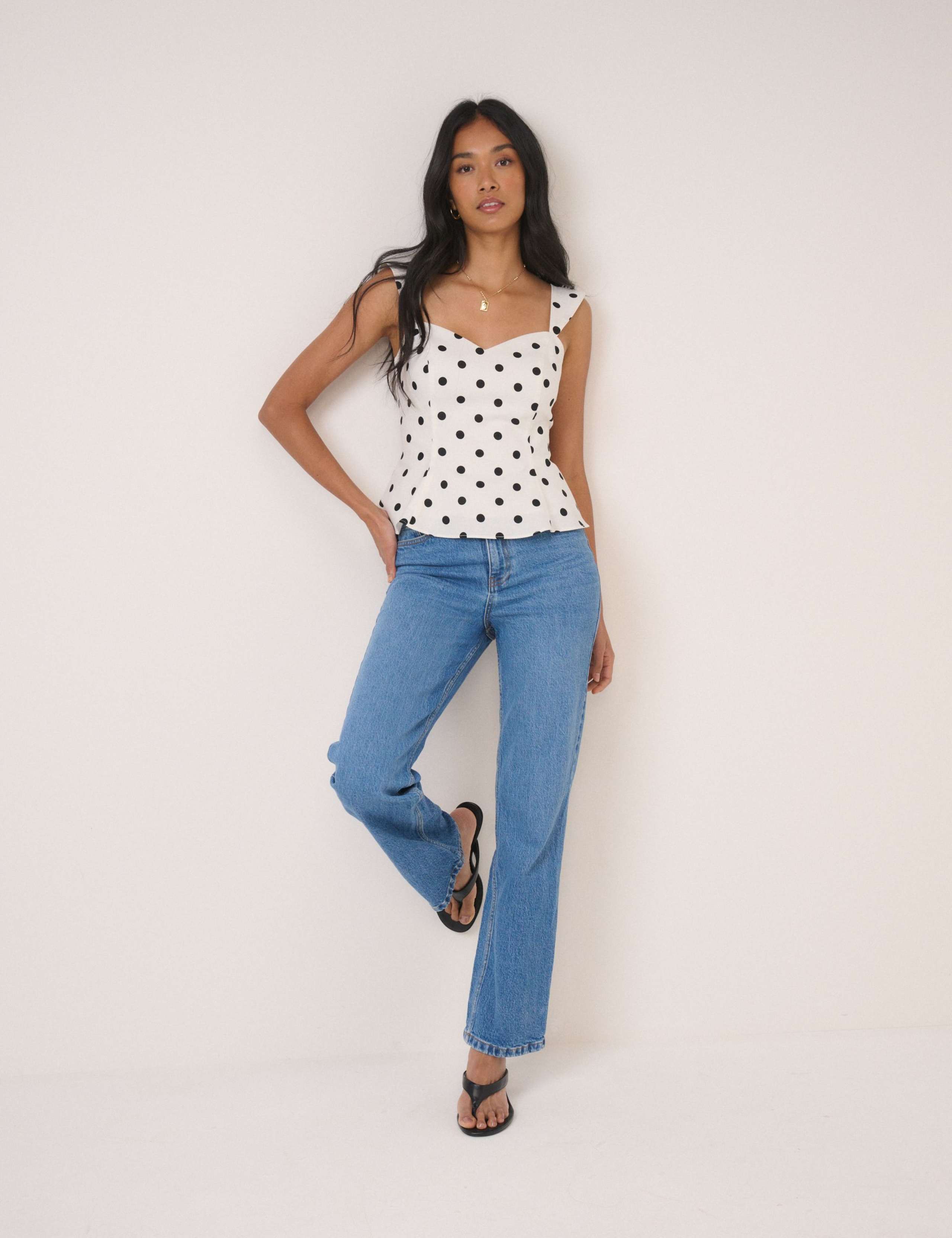 Linen Rich Polka Dot Shirred Top 5 of 5