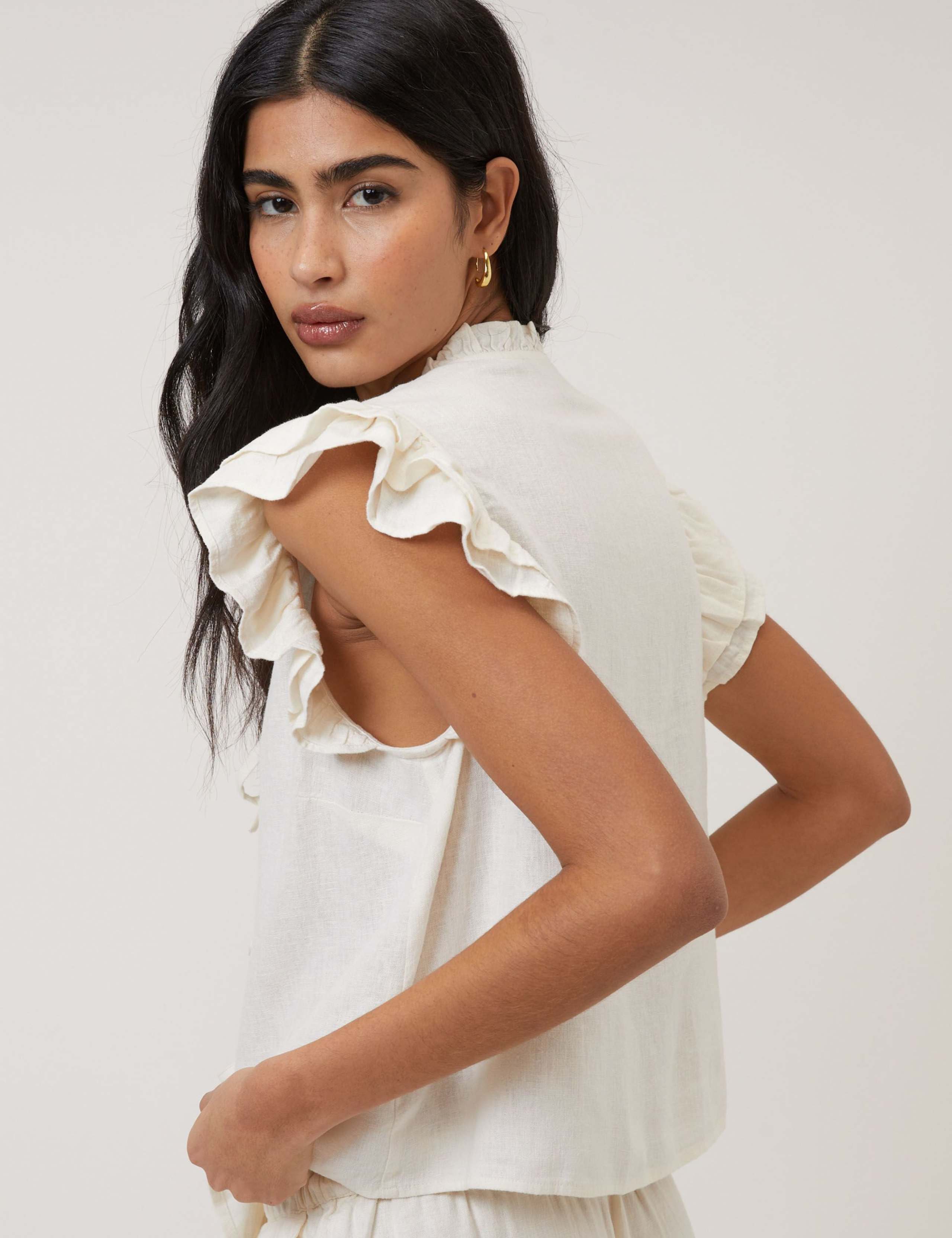 Linen Rich Tie Front Ruffle Top 4 of 5