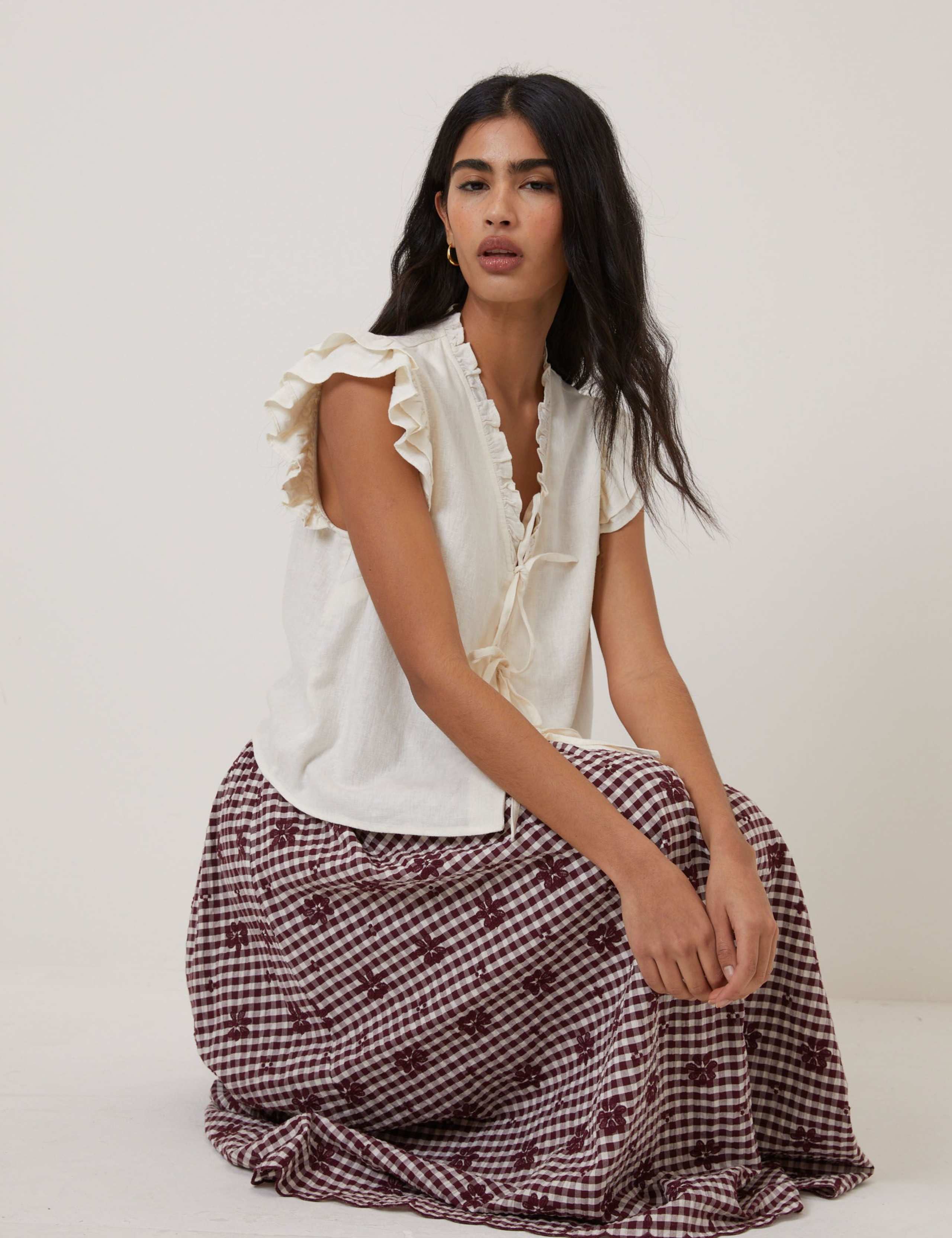 Linen Rich Tie Front Ruffle Top 5 of 5